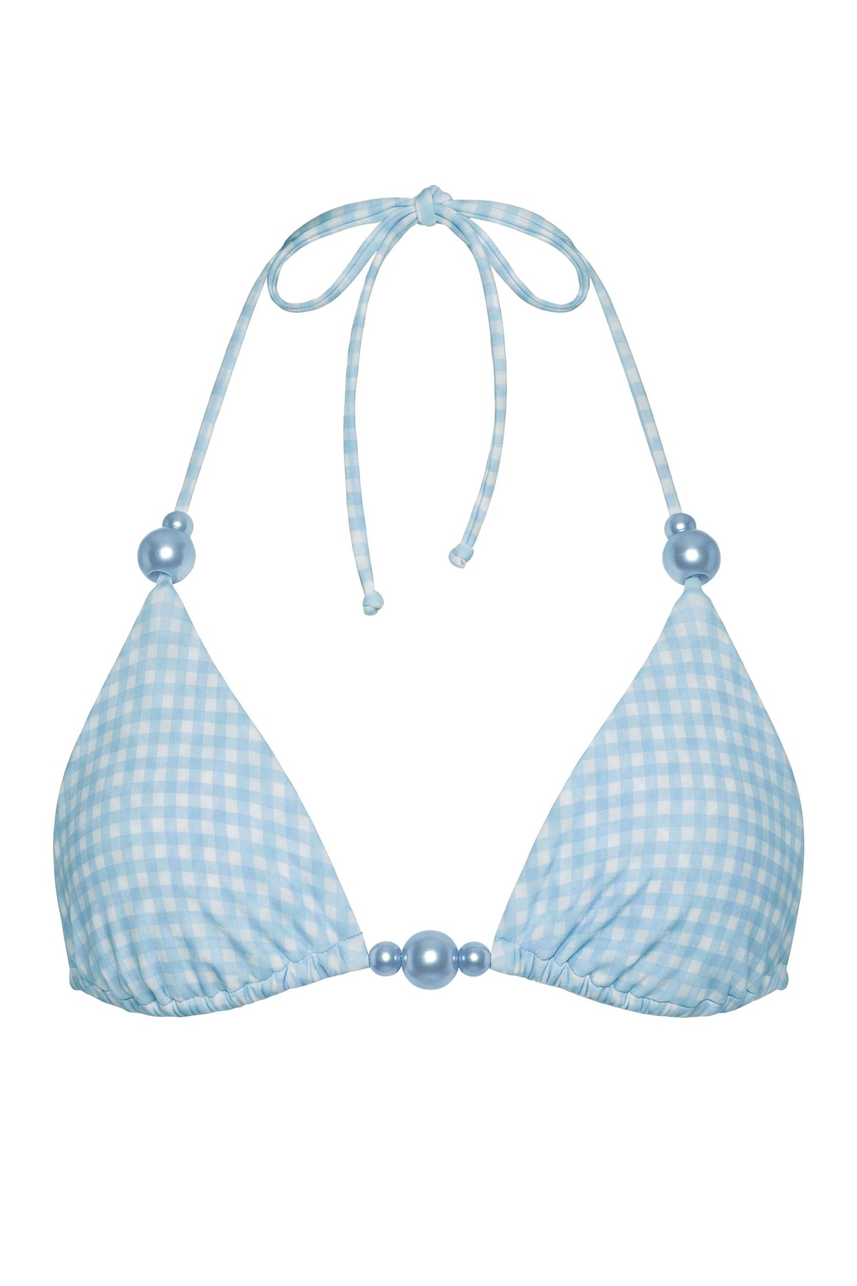 Triangle Bikini Top in Blue Gingham Print - 3
