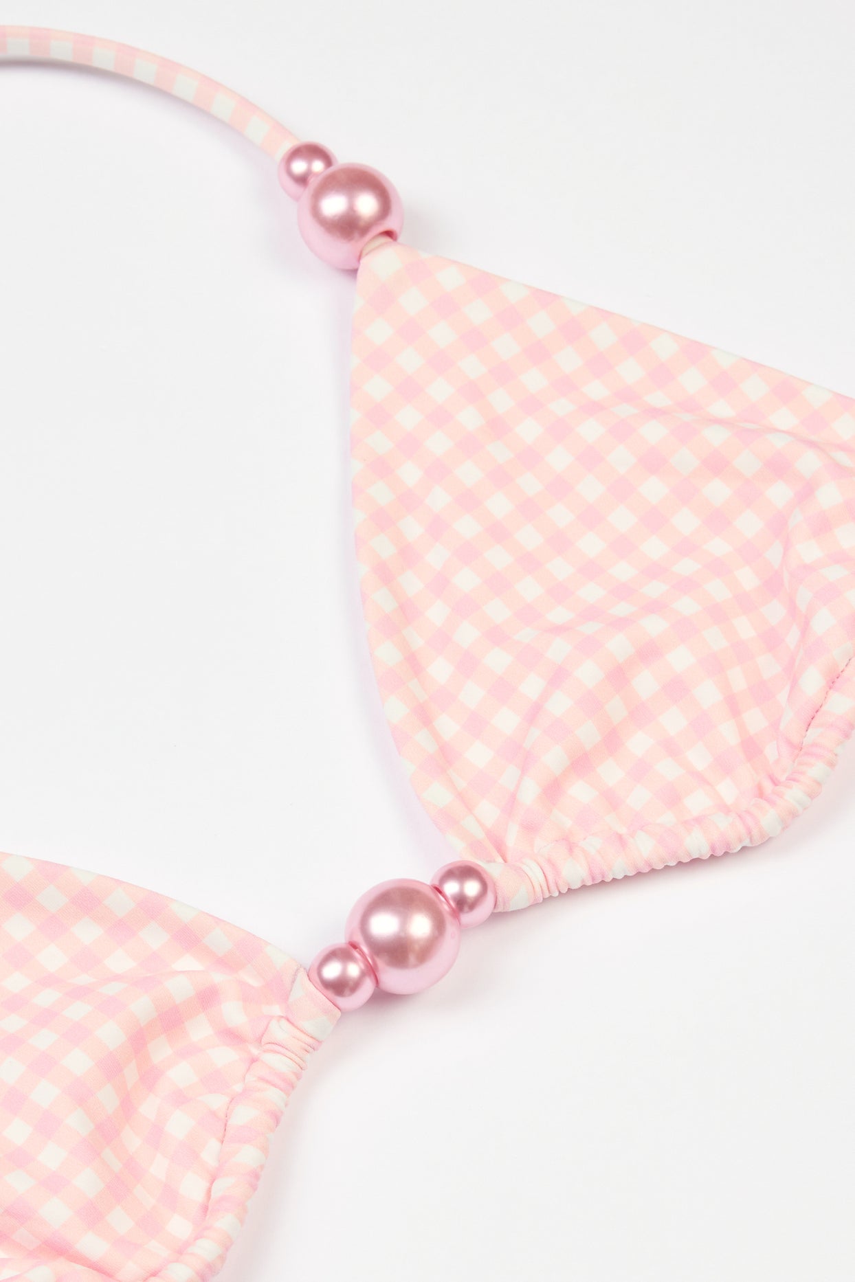 Triangle Bikini Top in Pink Gingham Print - 3
