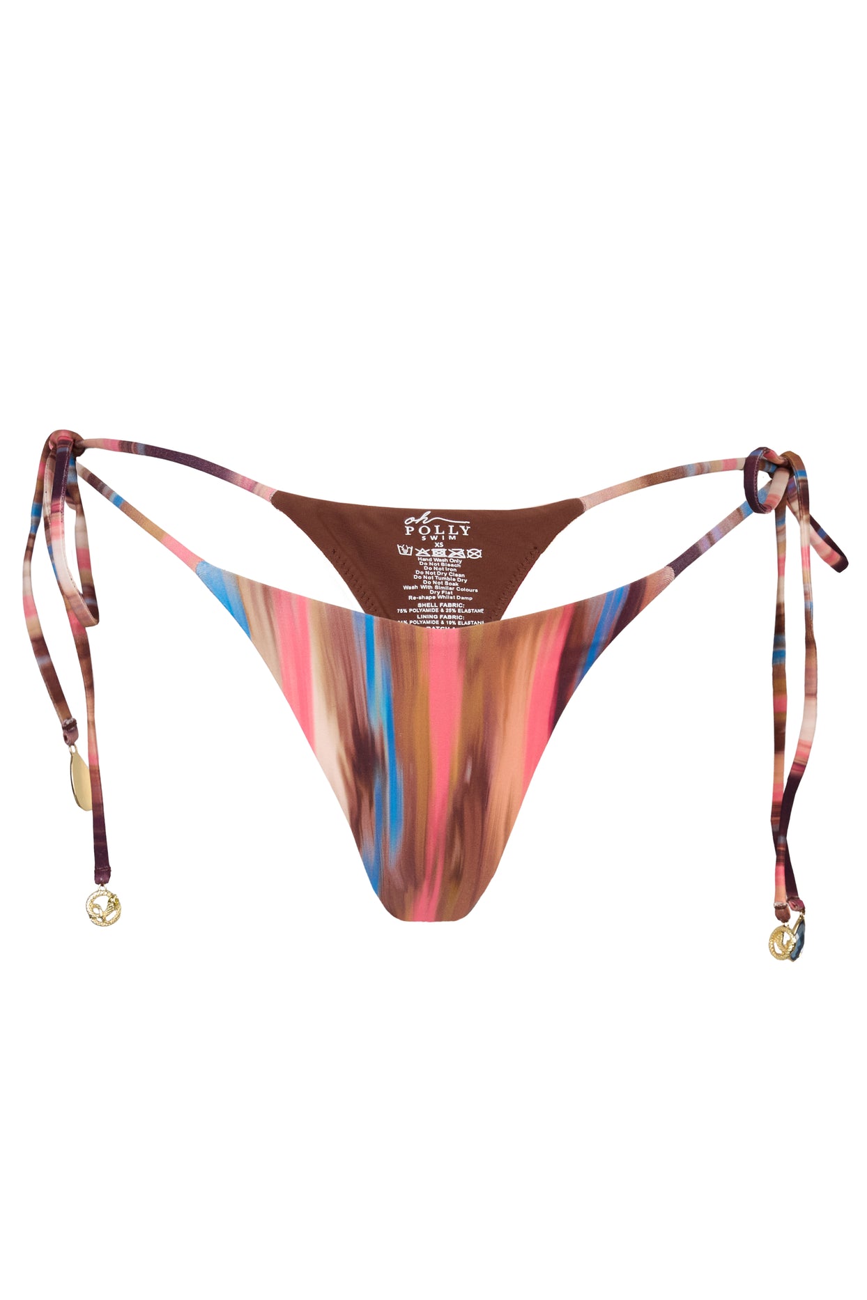 Tie-Side Thong Bikini Bottoms in Abstract Stripe - 4