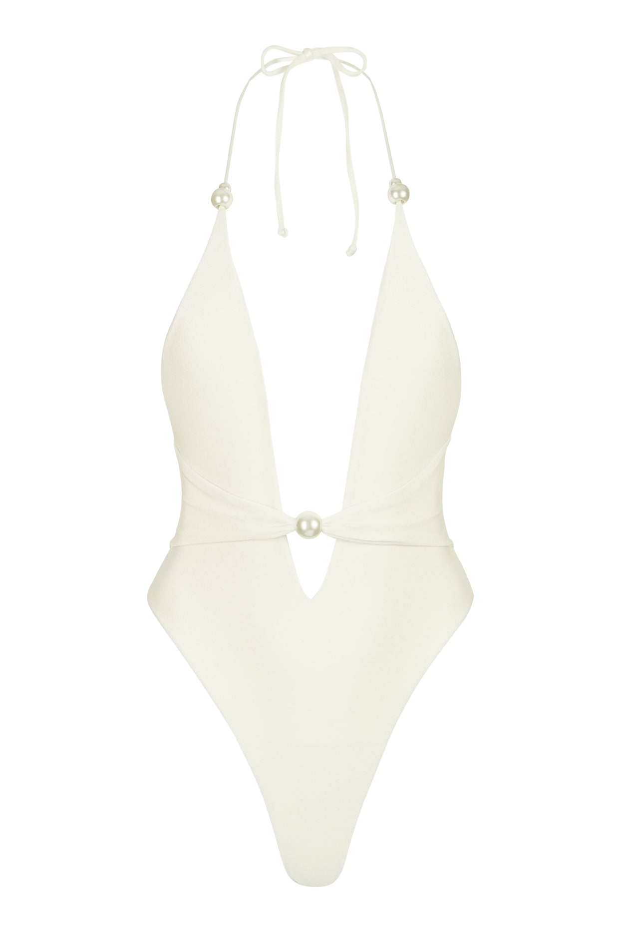 Halterneck Thong Swimsuit in Pearl - 4