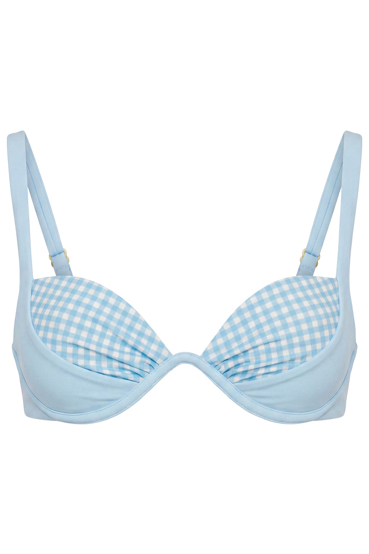 Underwired Bikini Top in Blue Gingham Print - 3