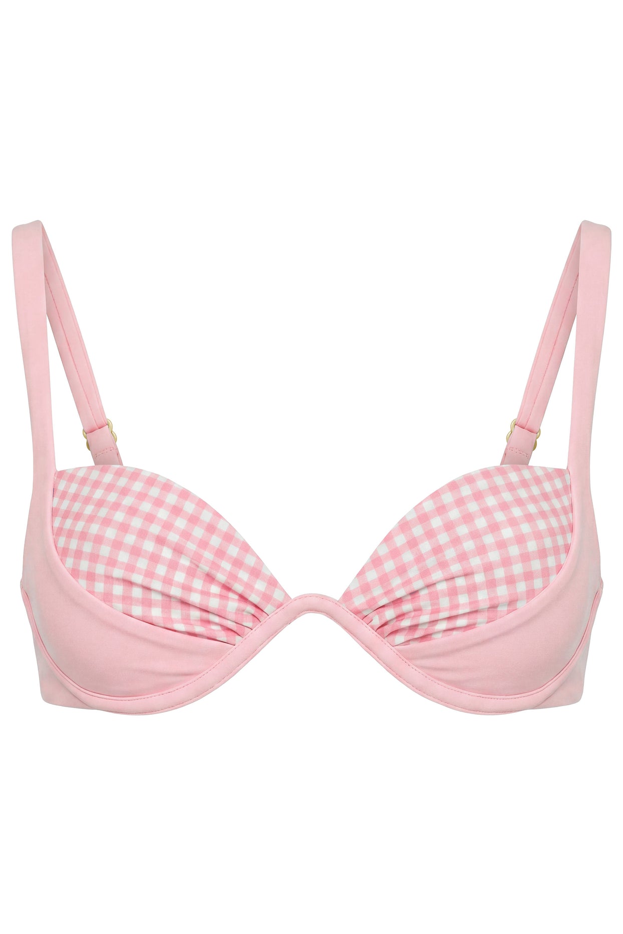 Underwired Bikini Top in Pink Gingham Print - 3