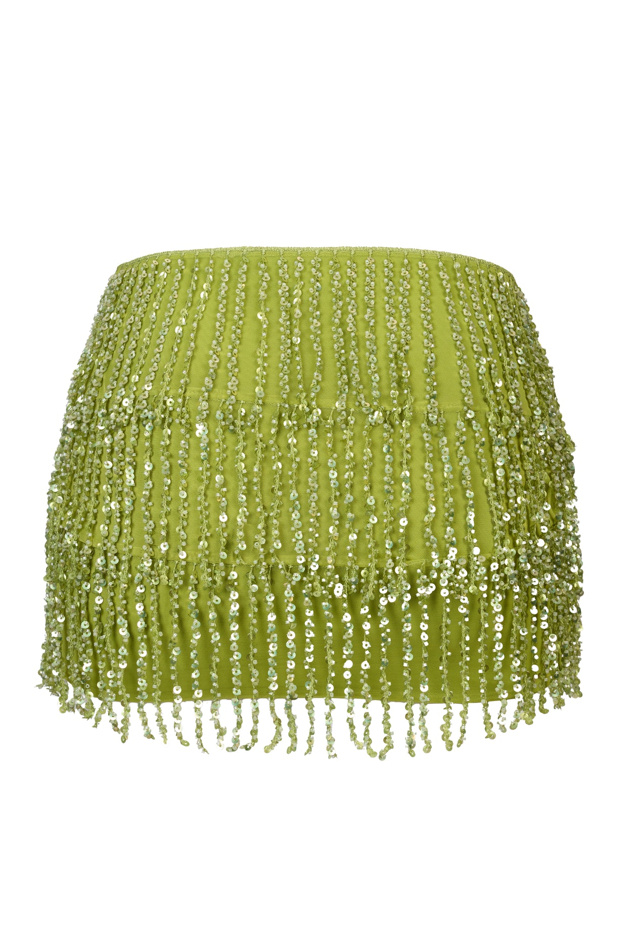 Fringed Low-Rise Mini Skirt in Olive - 5