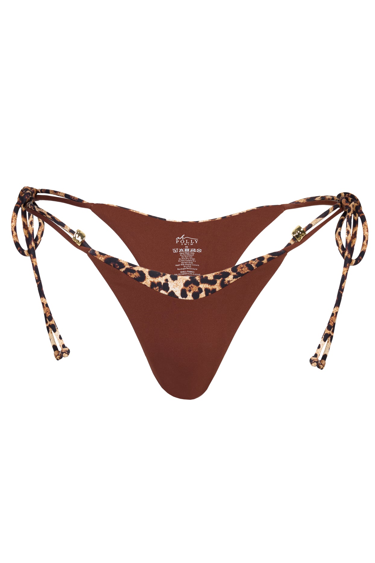 Tie-Side Thong Bikini Bottoms in Brown Contrast - 4