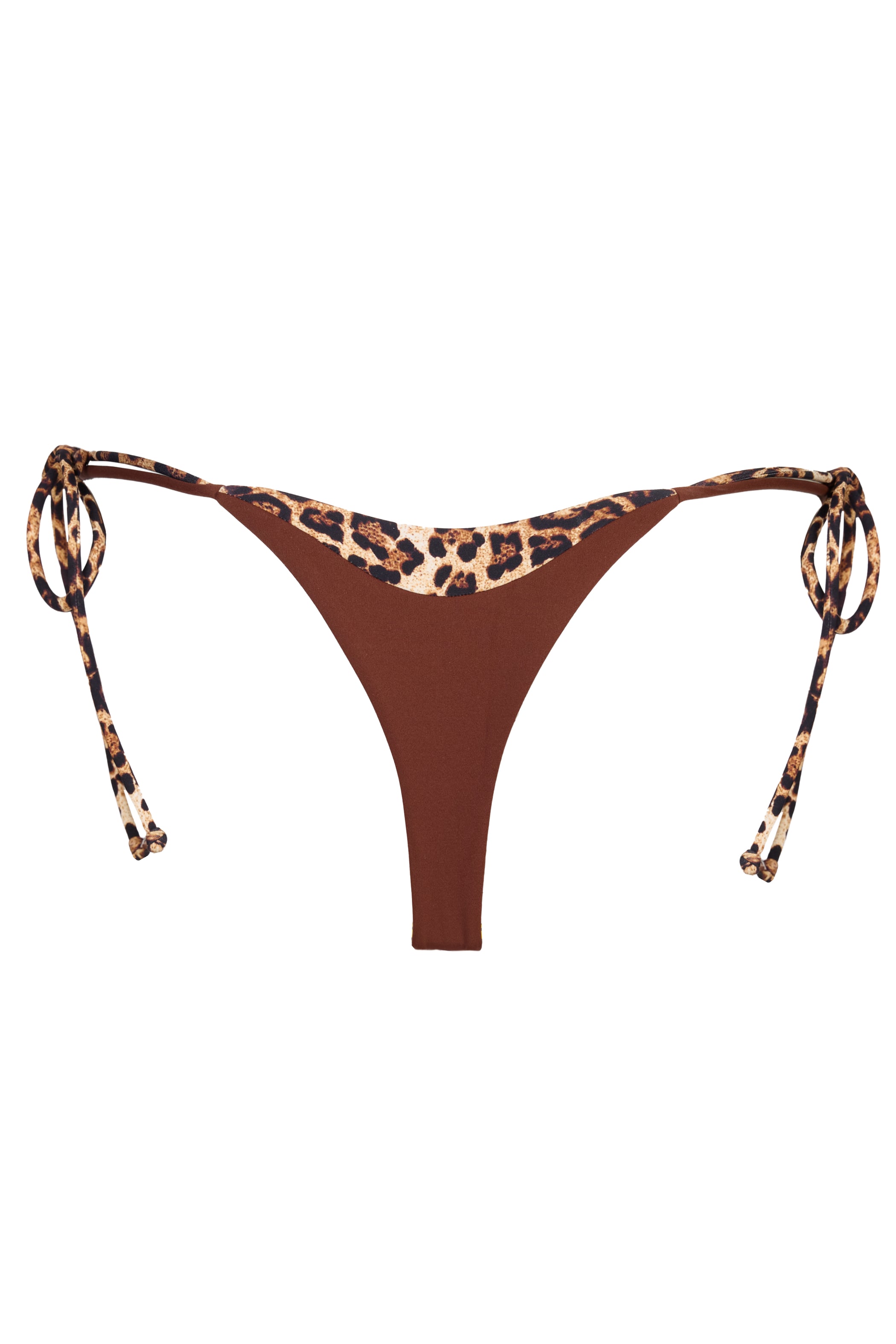Tie-Side Thong Bikini Bottoms in Brown Contrast