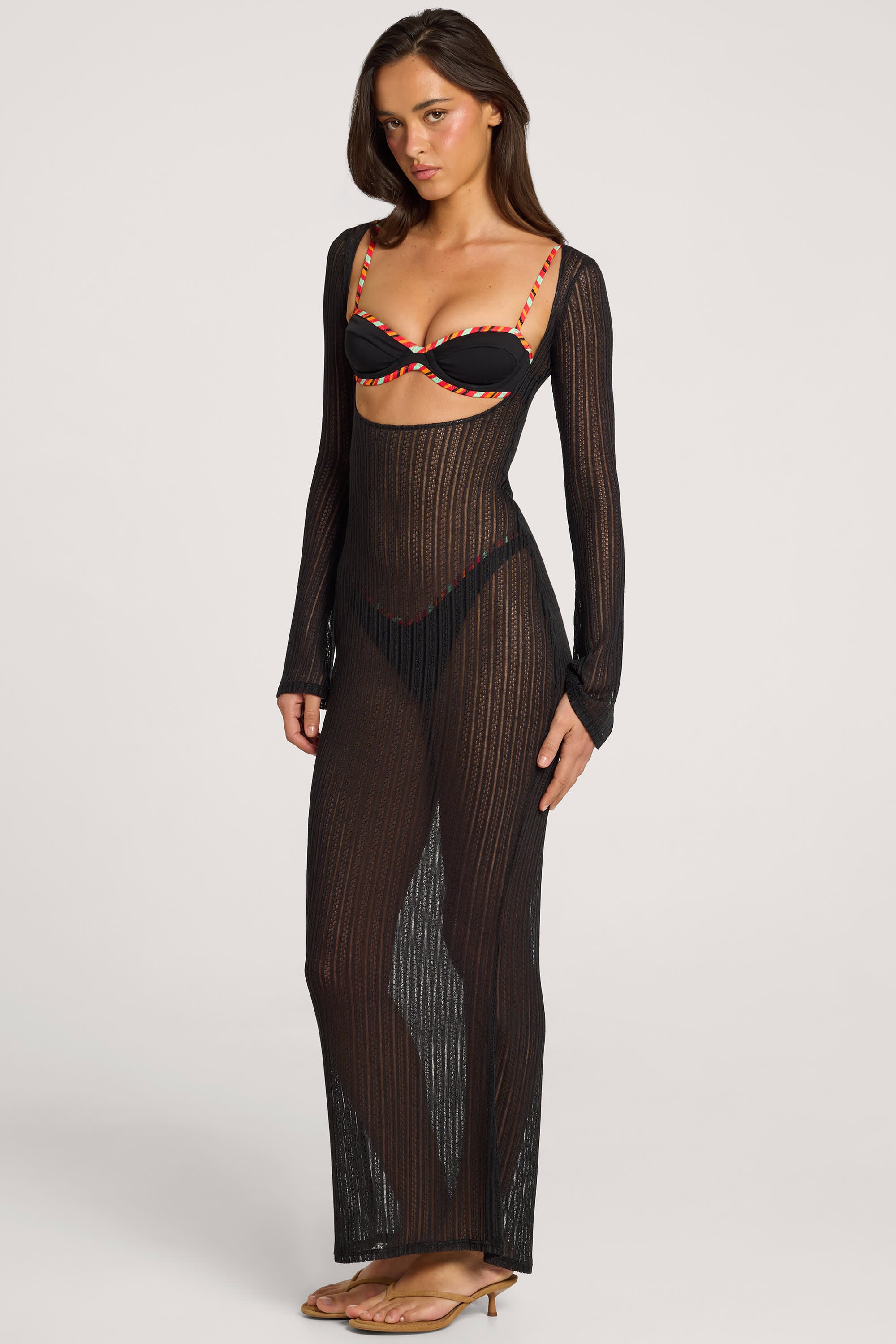 Open-Front Maxi Dress in Black