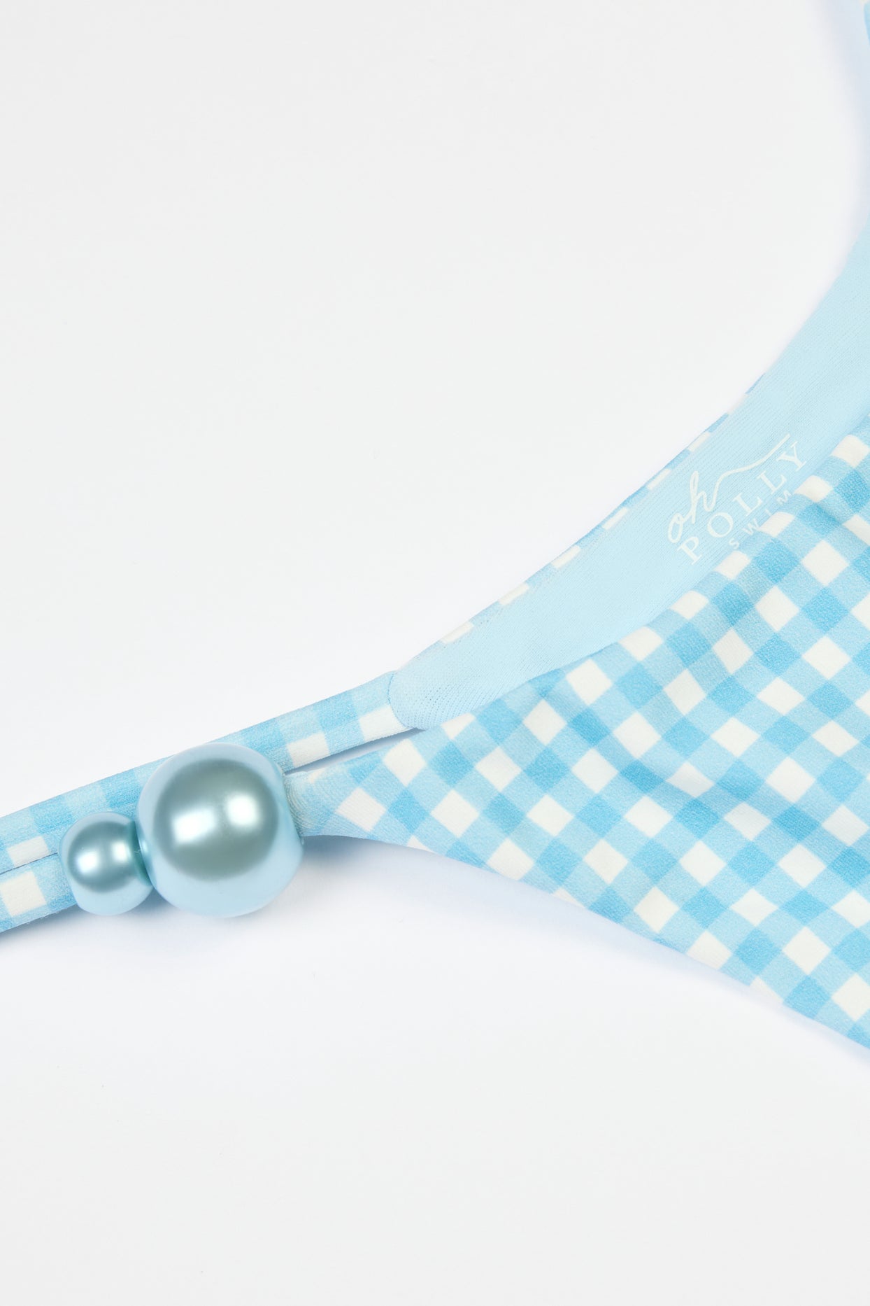 Side-Tie Thong Bikini Bottoms  in Blue Gingham Print - 5