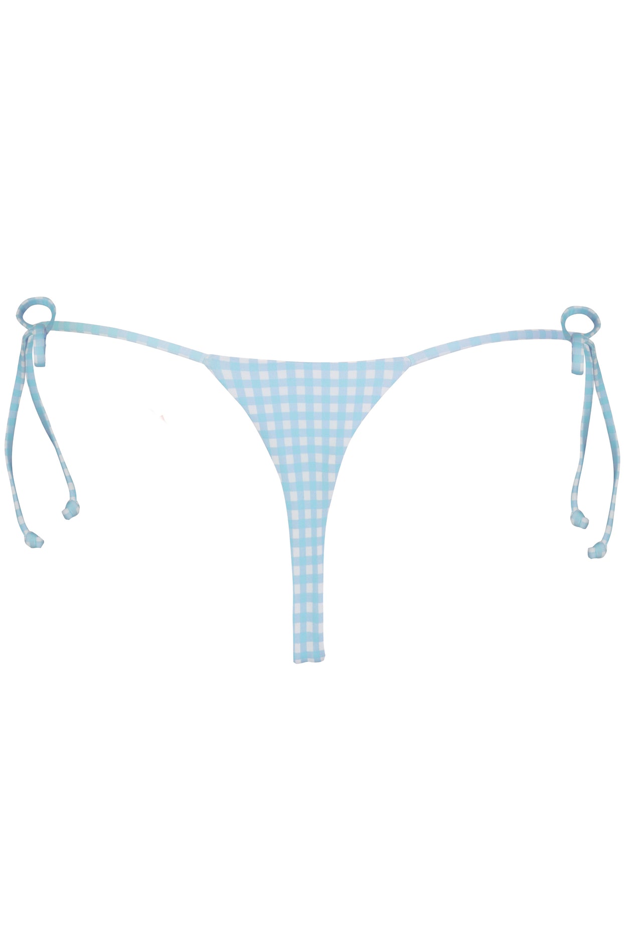 Side-Tie Thong Bikini Bottoms  in Blue Gingham Print - 4