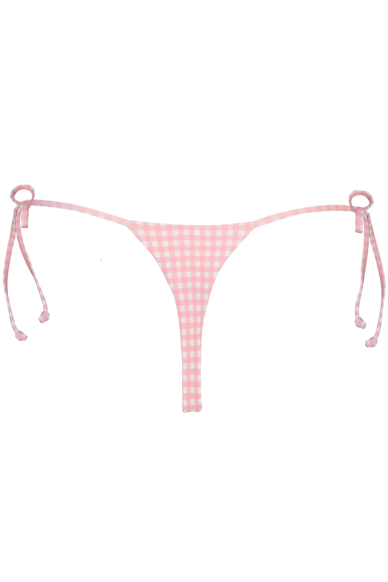 Side-Tie Thong Bikini Bottoms  in Pink Gingham Print - 4