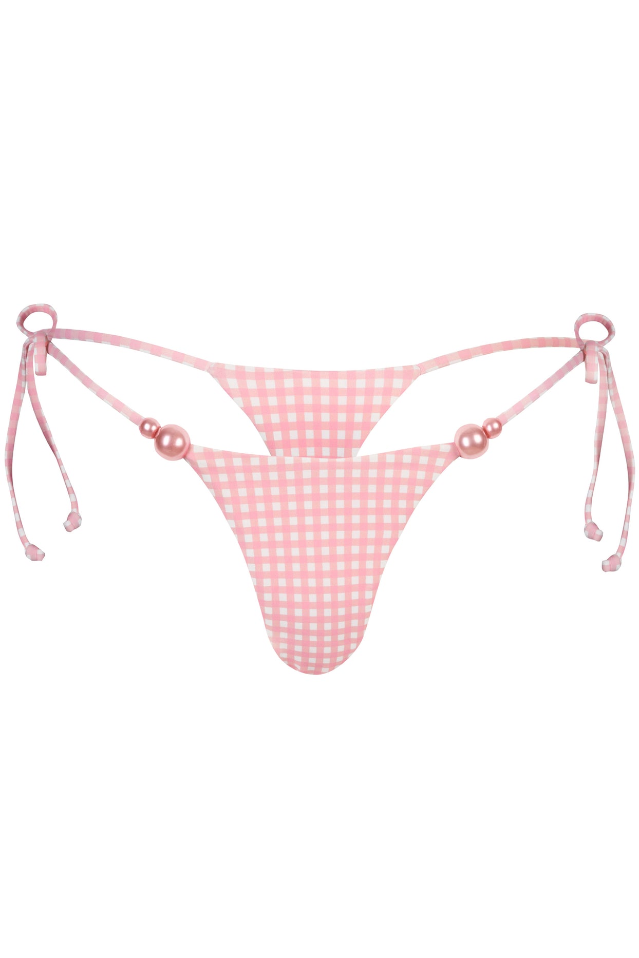 Side-Tie Thong Bikini Bottoms  in Pink Gingham Print - 3
