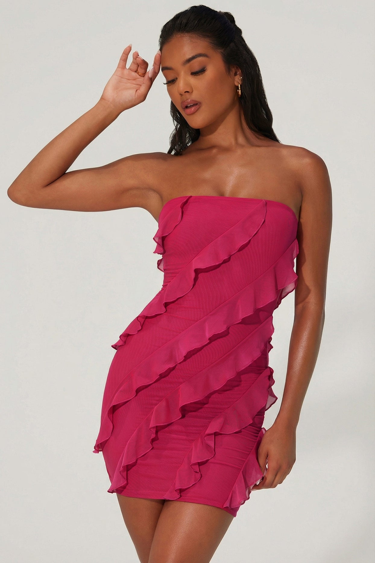 bandeau ruffle detail mini dress Dollface Bandeau Ruffle Detail Mini Dress White
