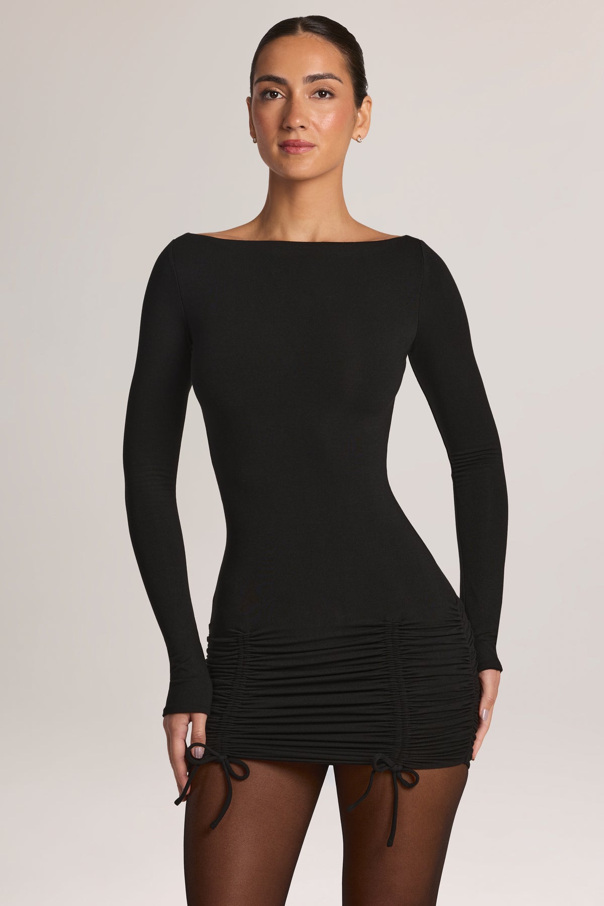 Modal Long-Sleeve Mini Dress in Black