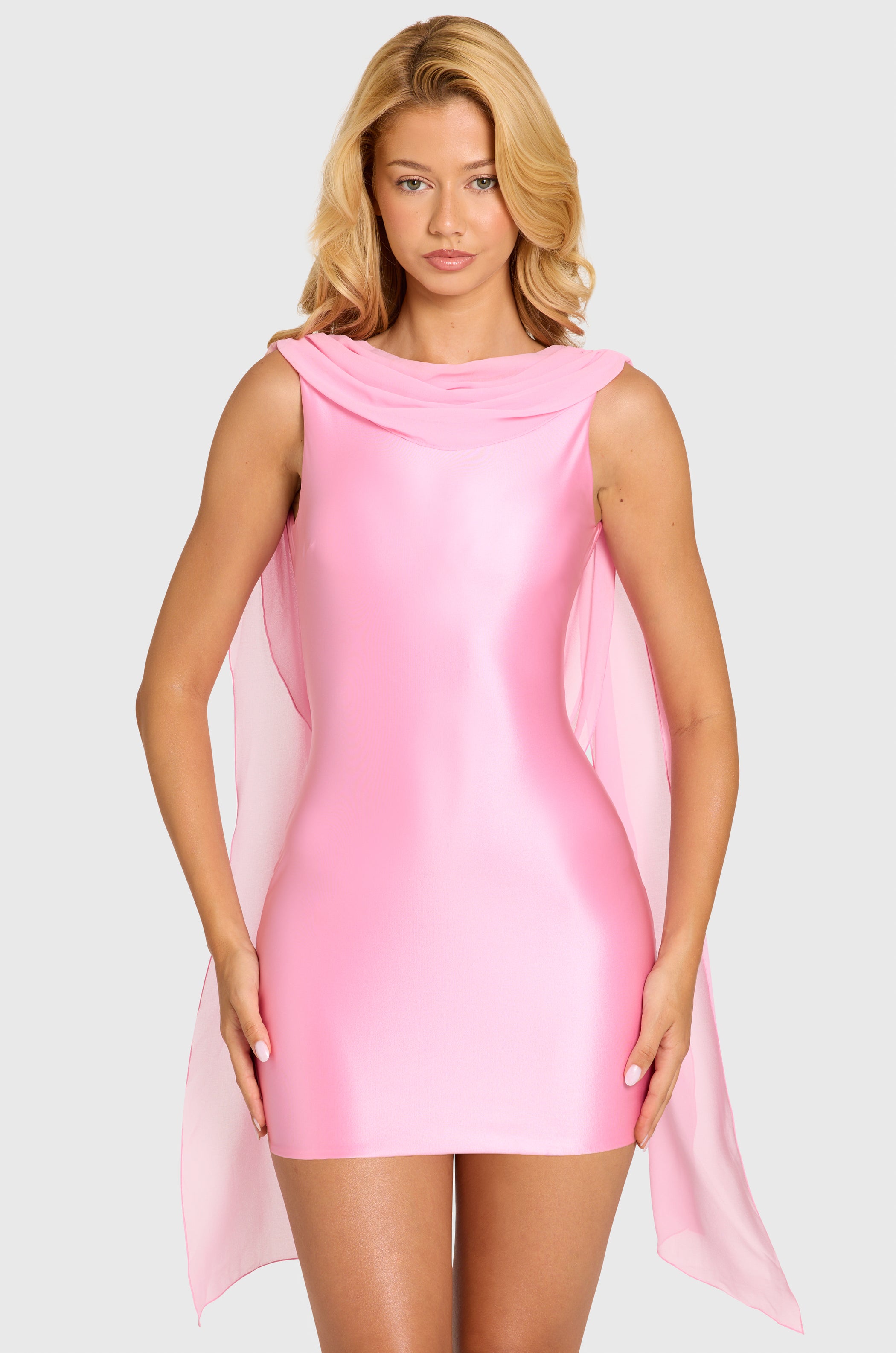 Satin Draped Mini Dress in Blossom