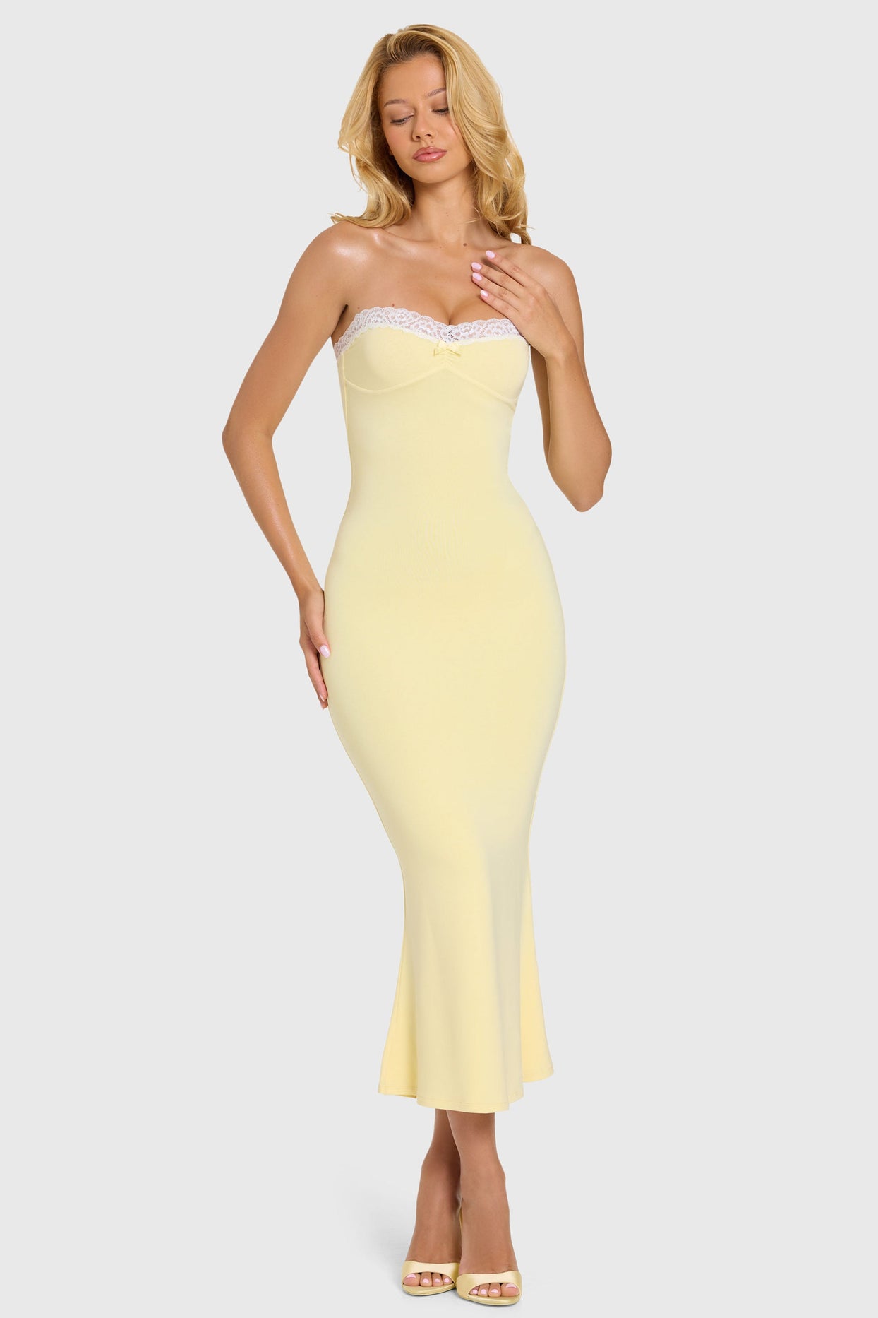Modal Lace-Trim Midaxi Dress in Butter - 7