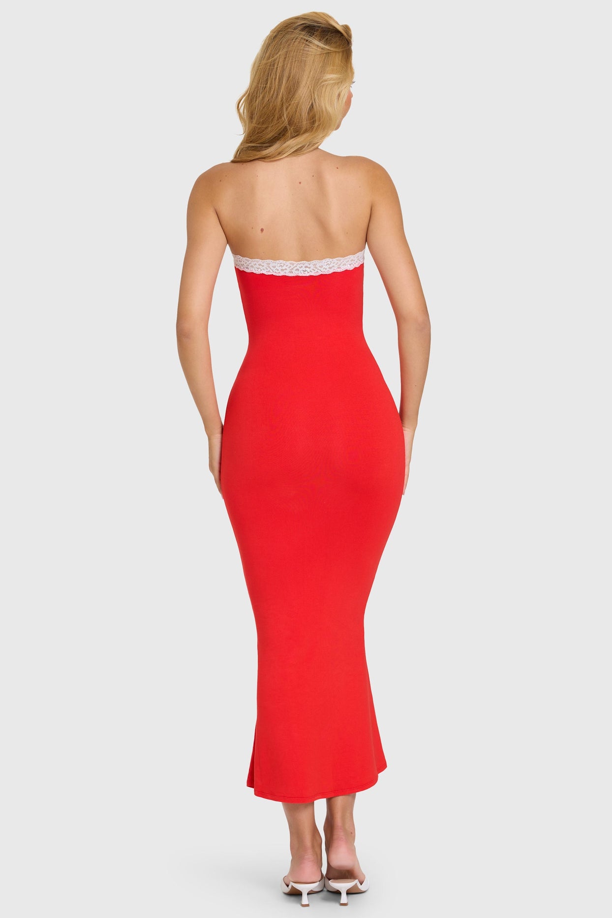 Modal Lace-Trim Midaxi Dress in Cherry - 6