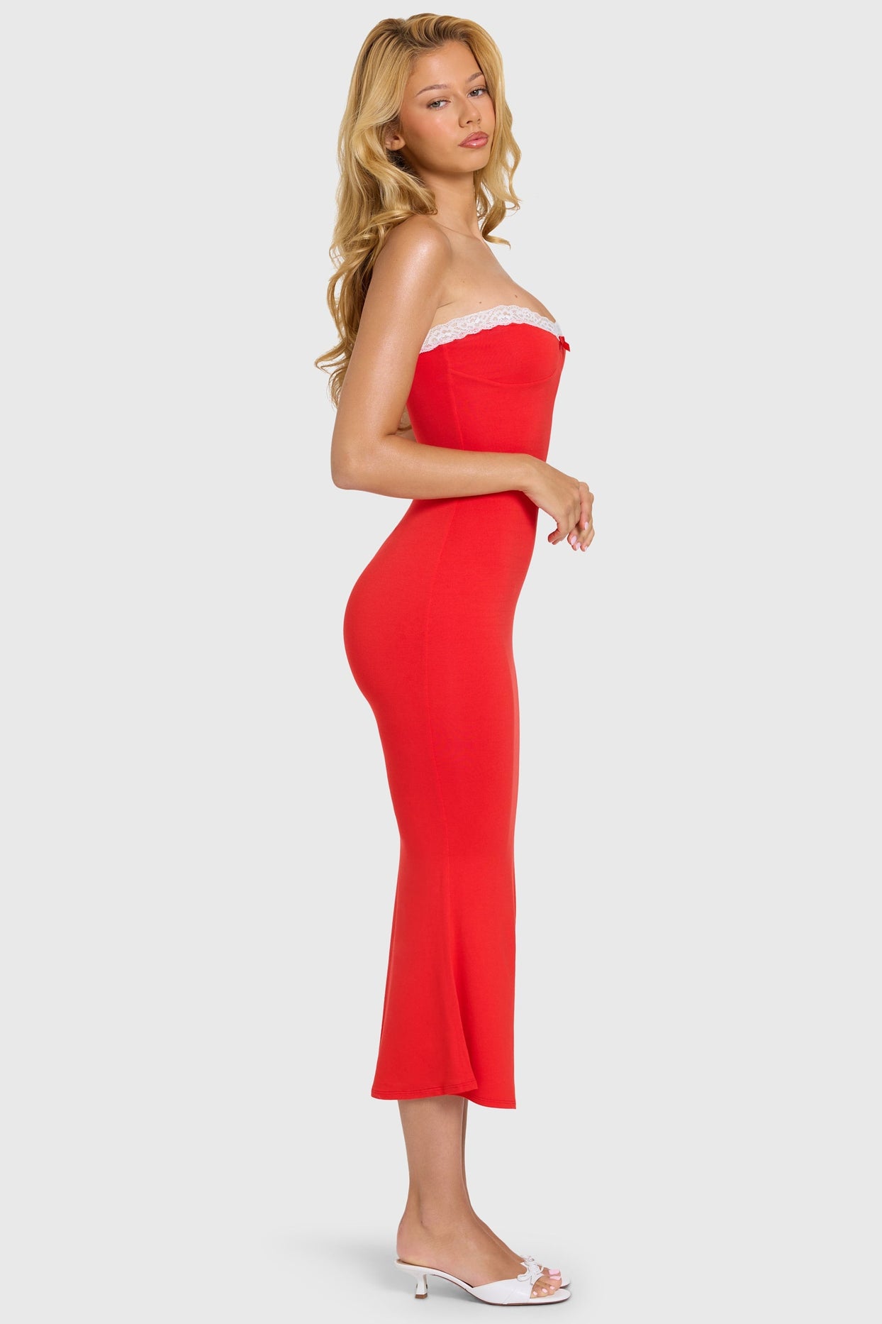 Modal Lace-Trim Midaxi Dress in Cherry - 3