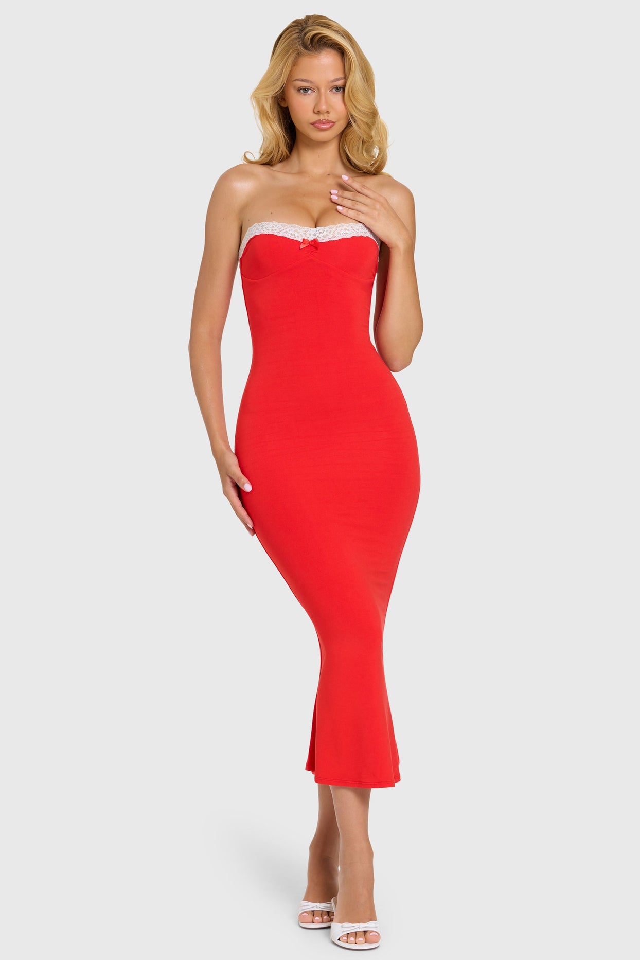 Modal Lace-Trim Midaxi Dress in Cherry - 5