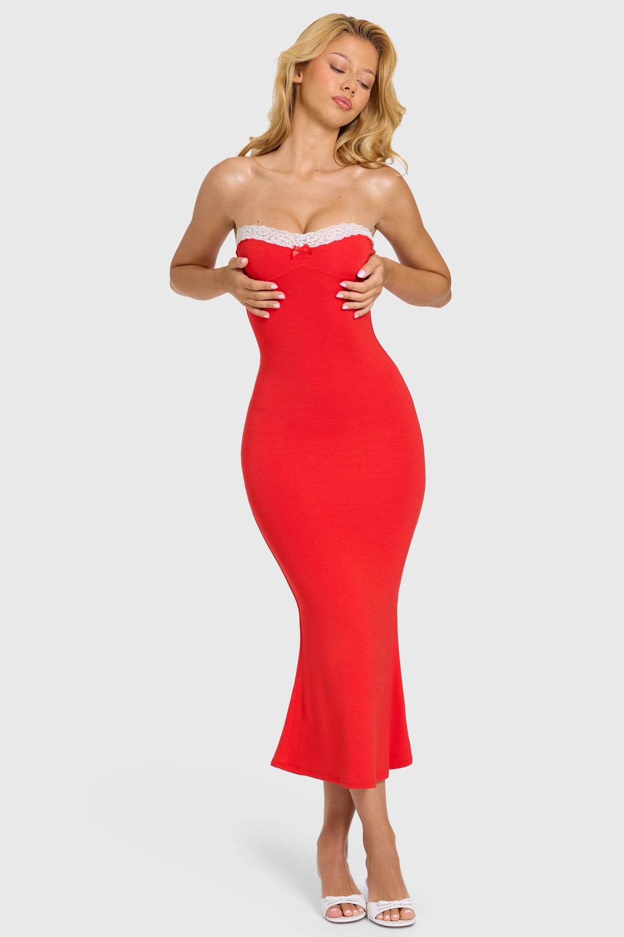 Modal Lace-Trim Midaxi Dress in Cherry - 7