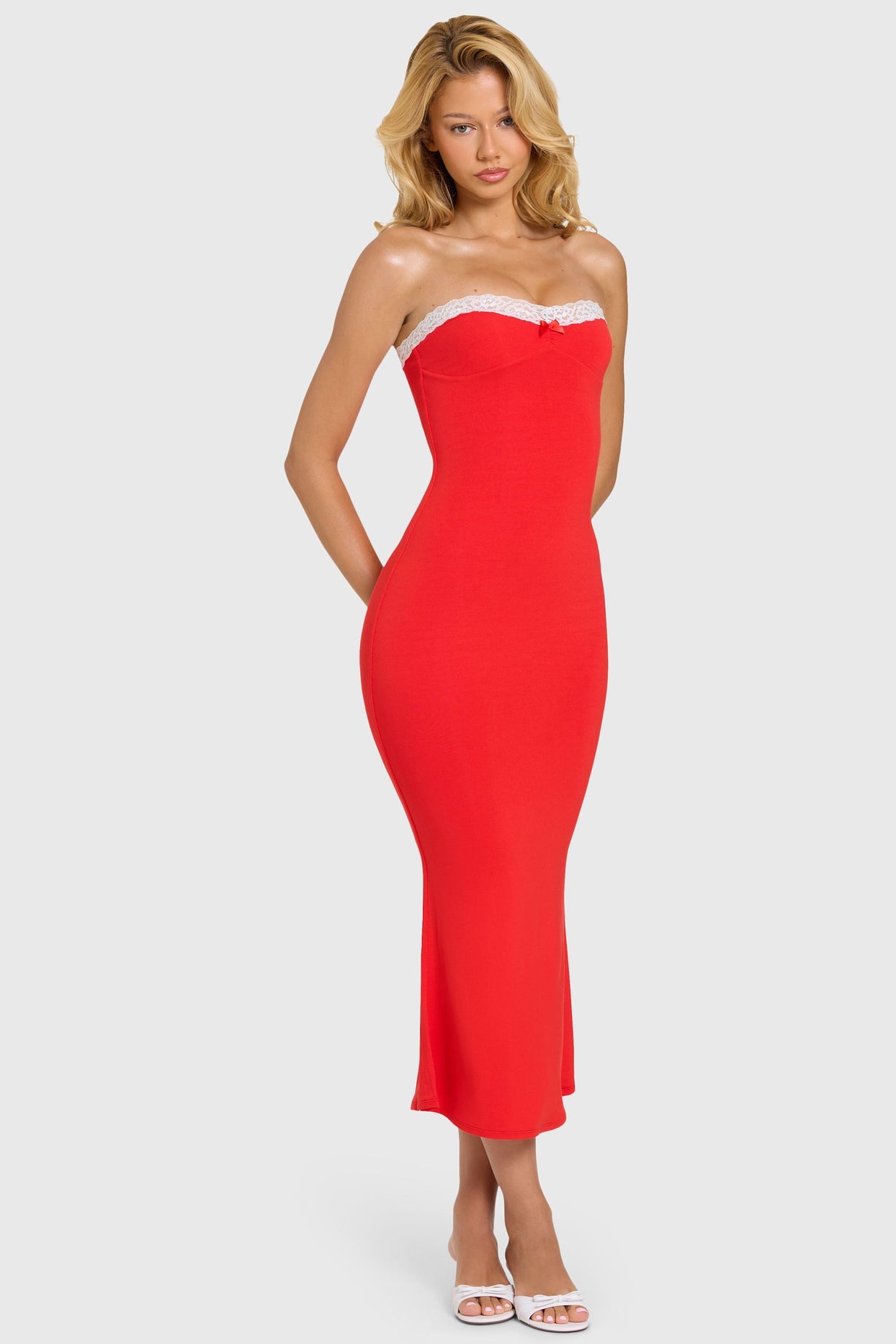 Modal Lace-Trim Midaxi Dress in Cherry - 8