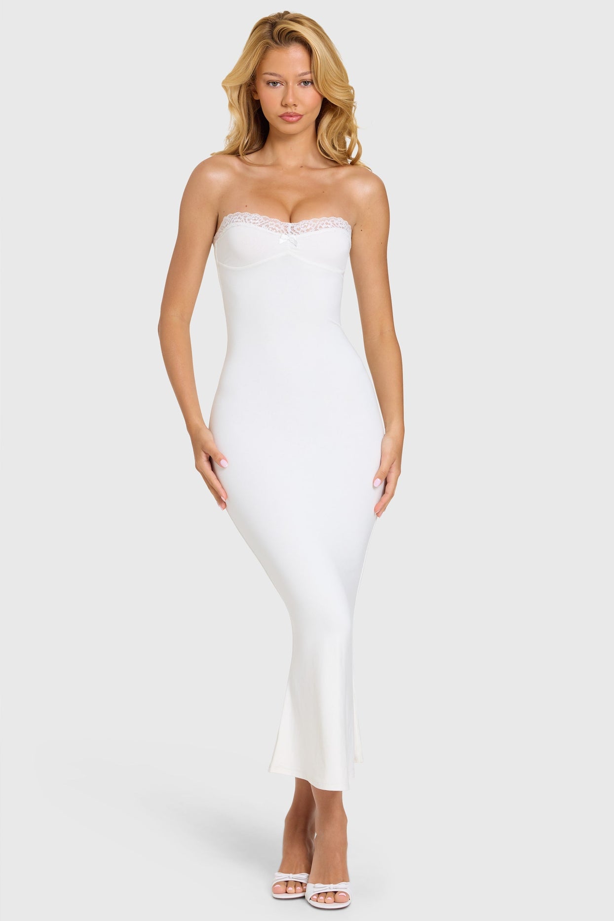 Modal Lace-Trim Midaxi Dress in Coconut - 5
