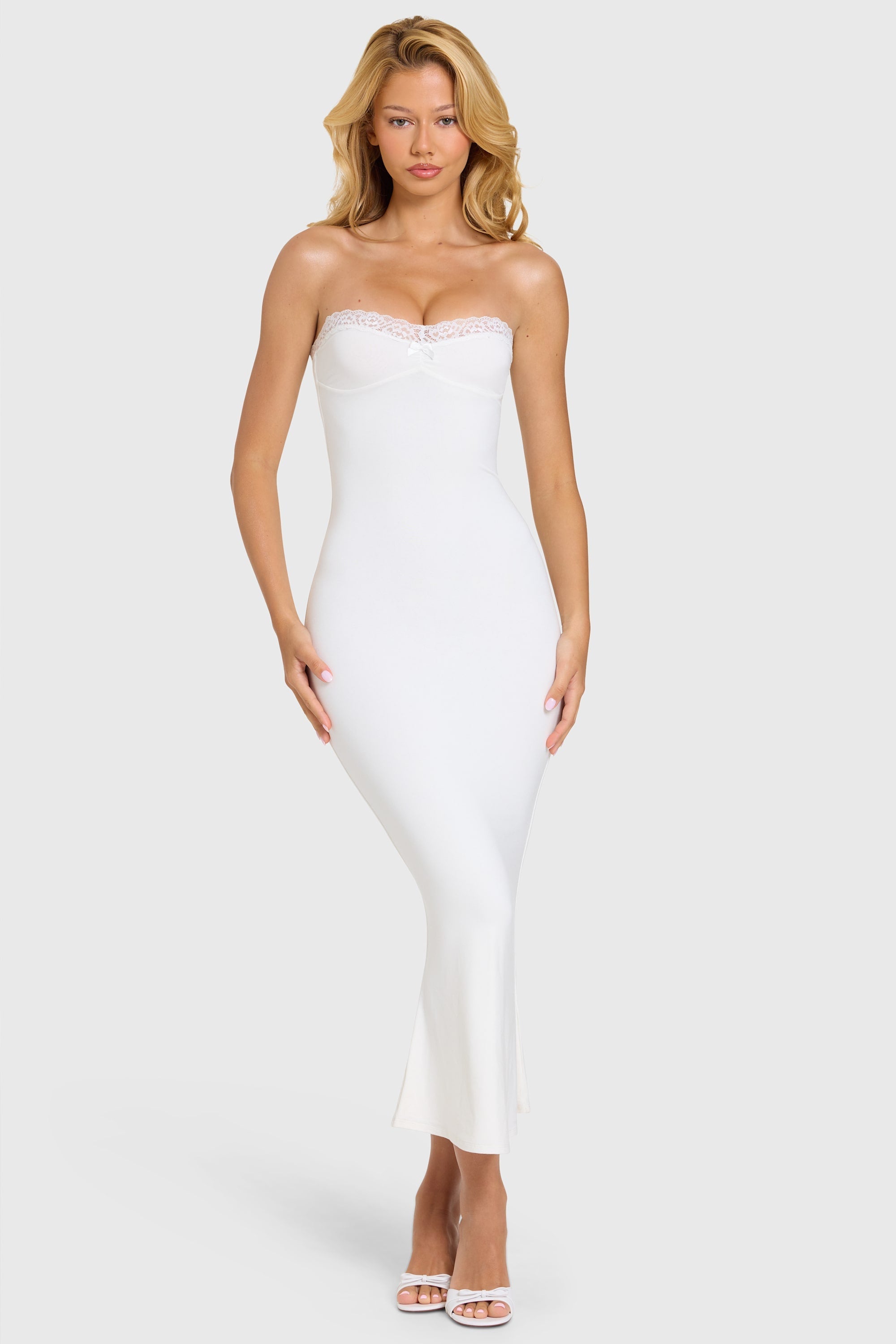 Modal Lace-Trim Midaxi Dress in Coconut