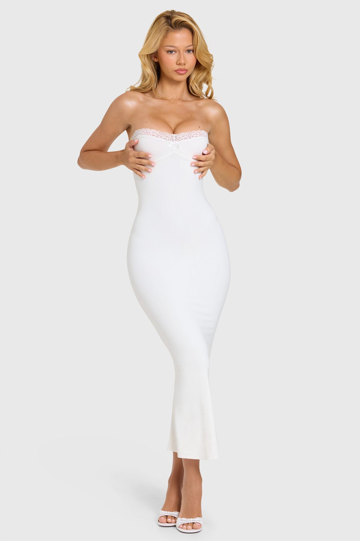 Modal Lace-Trim Midaxi Dress in Coconut - 7