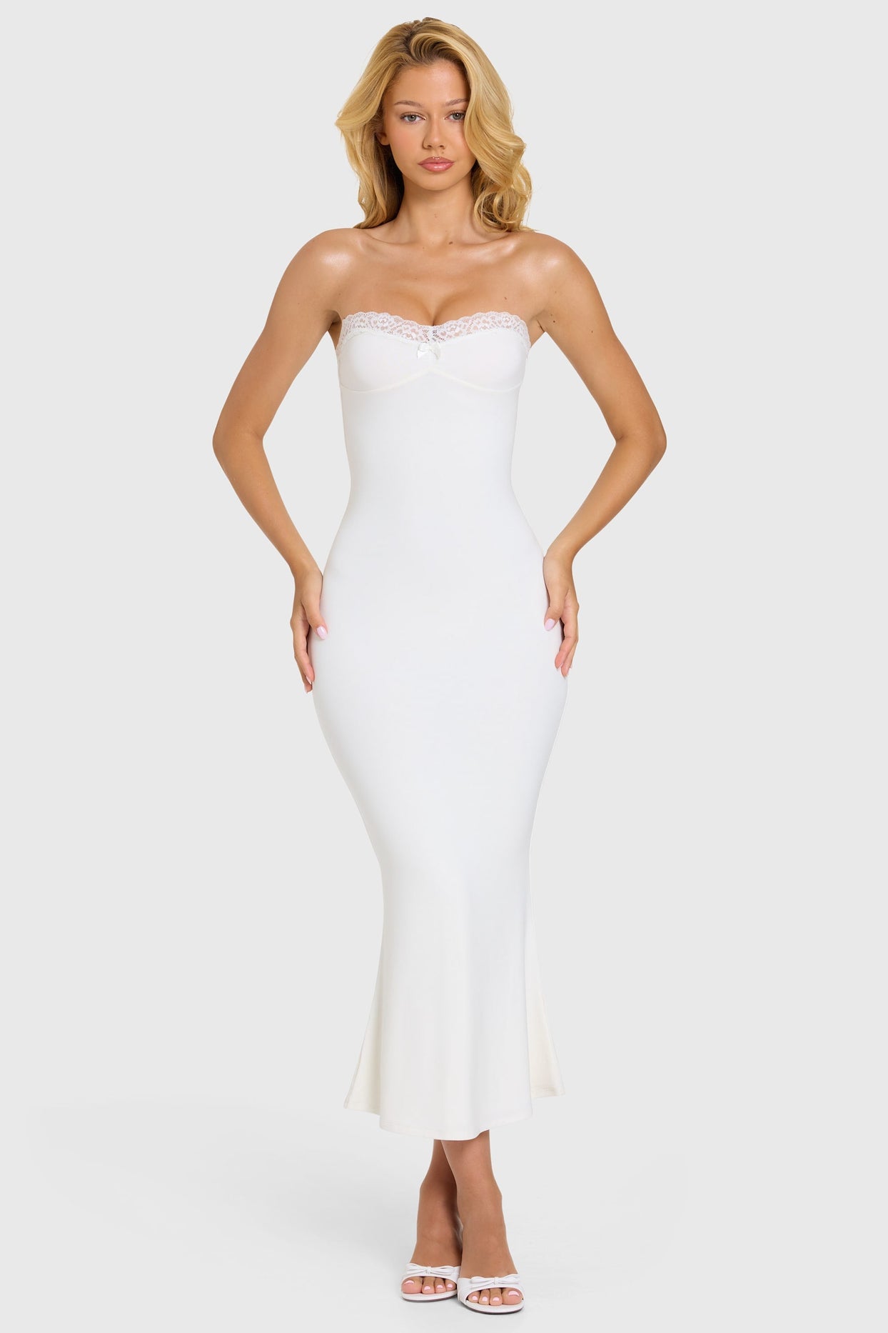 Modal Lace-Trim Midaxi Dress in Coconut - 8