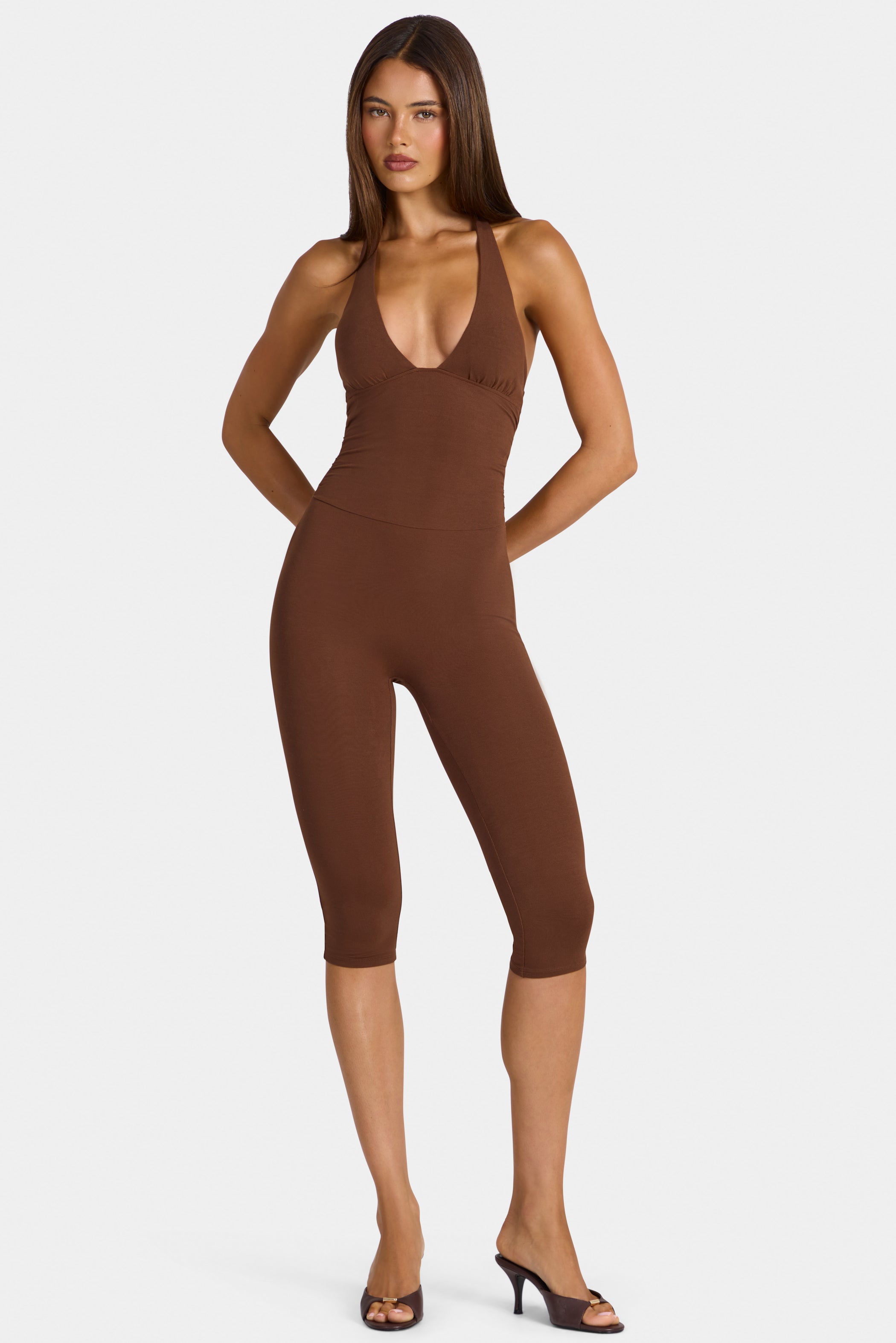 Modal Capri Jumpsuit in Cocoa Brown