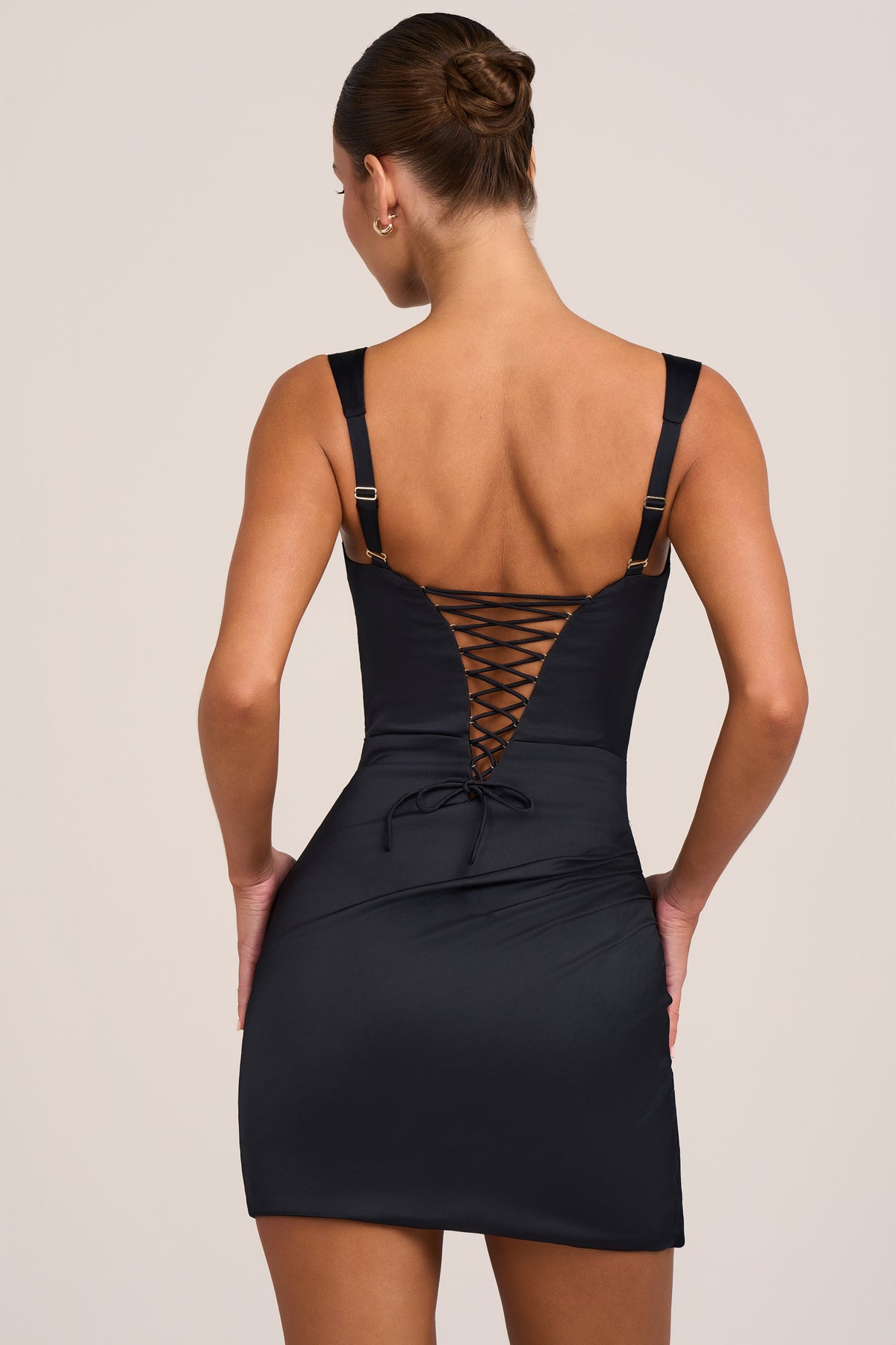Satin Mini Dress in Black - 2
