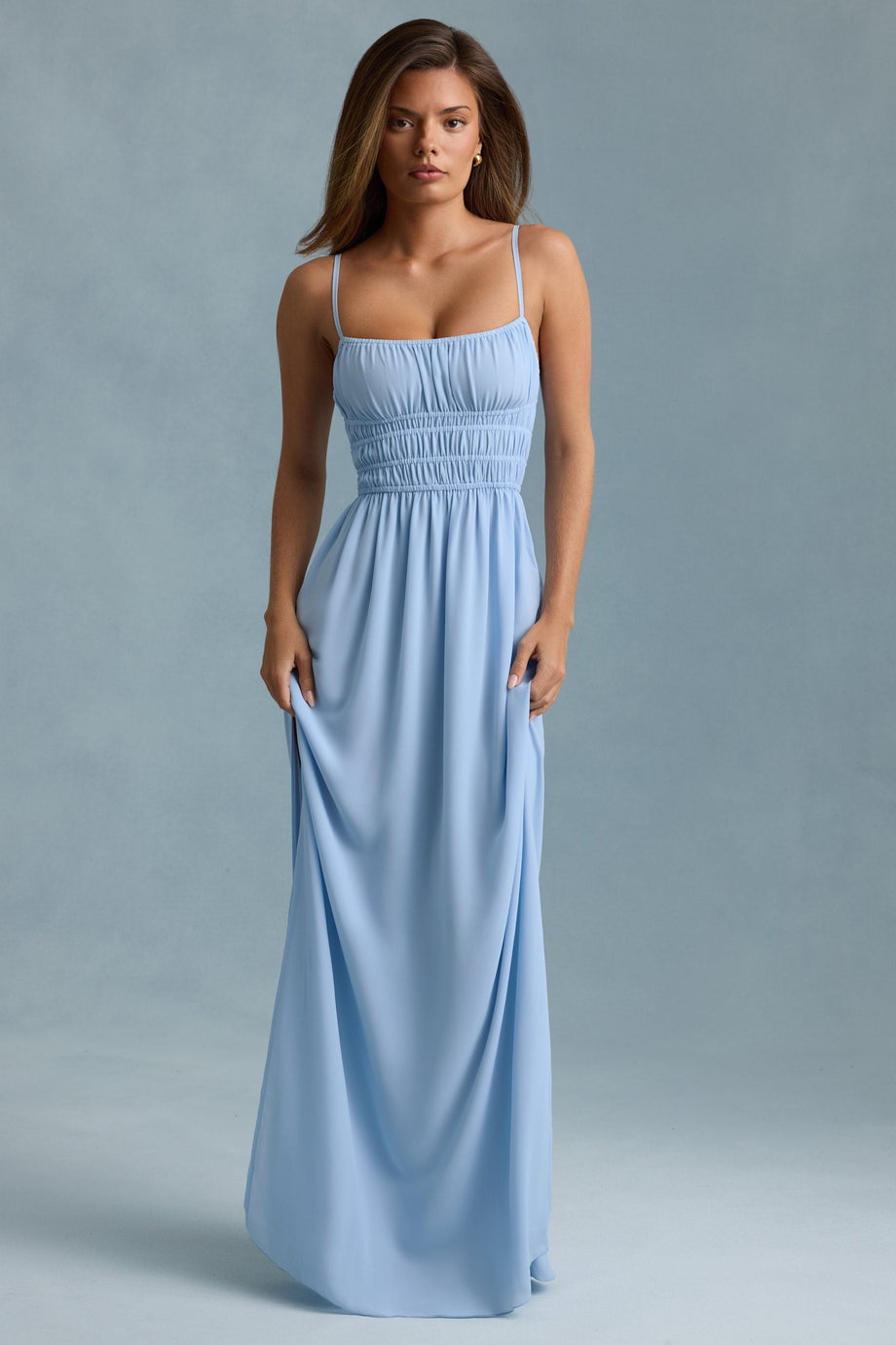 Shirred Camisole Maxi Dress in Sky Blue