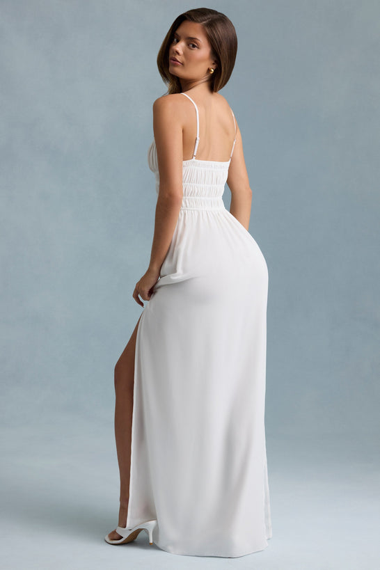 Shirred Camisole Maxi Dress in White