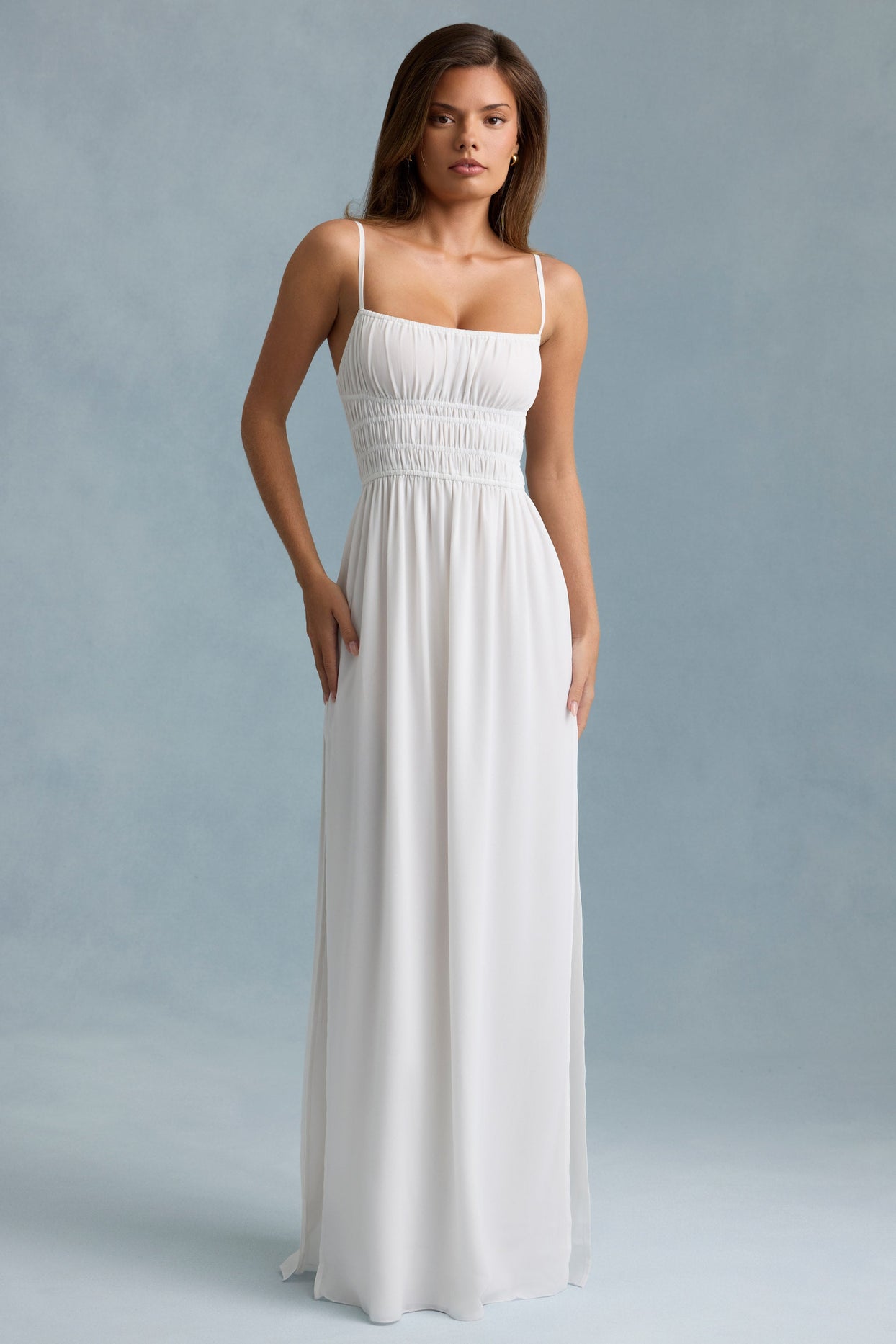 Shirred Camisole Maxi Dress in White