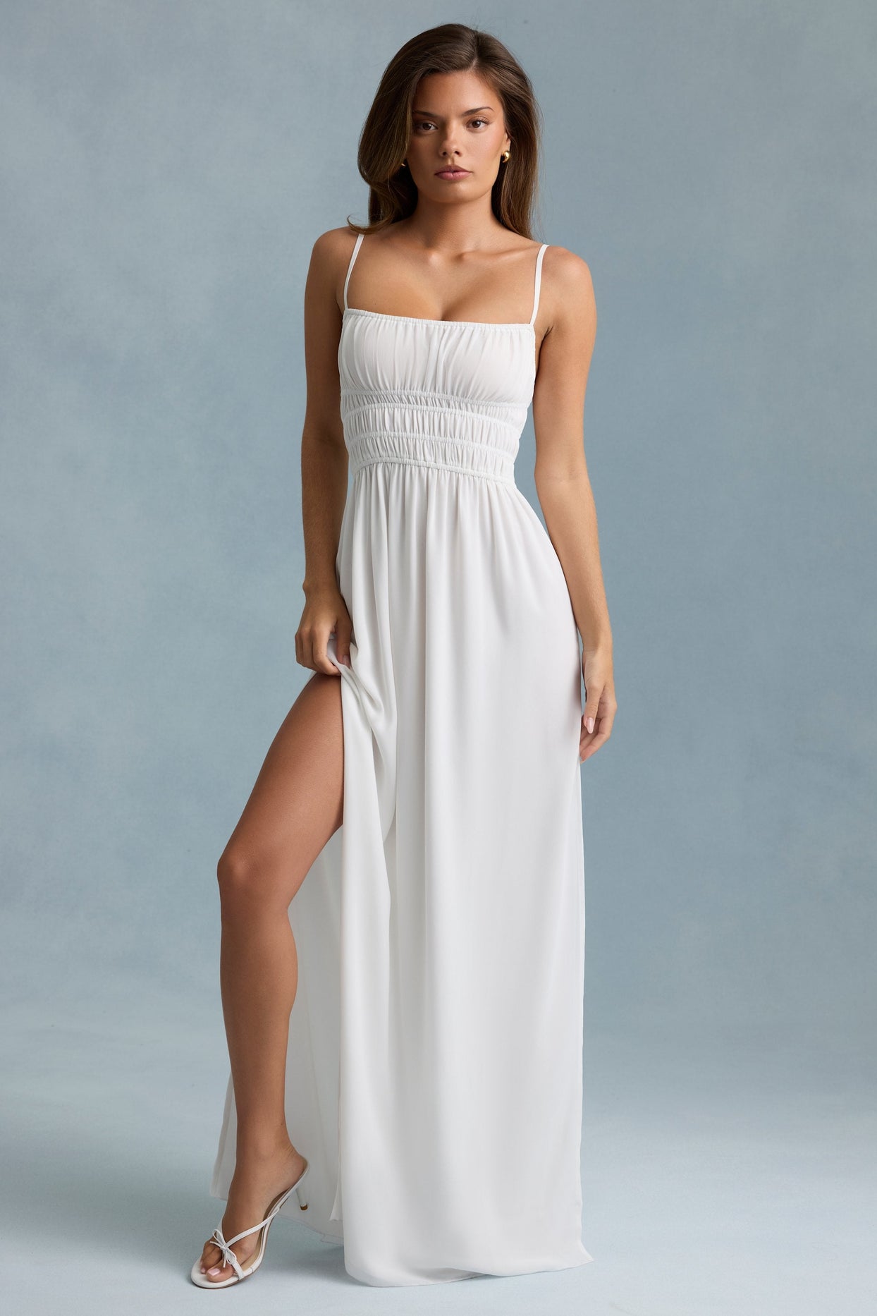 Shirred Camisole Maxi Dress in White