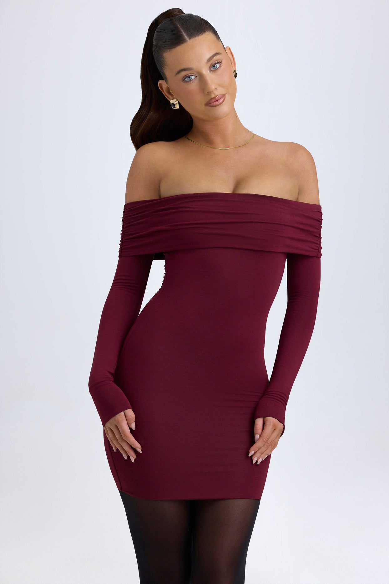 red off the shoulder dress bodycon Burgundy Off Shoulder Maxi Dress