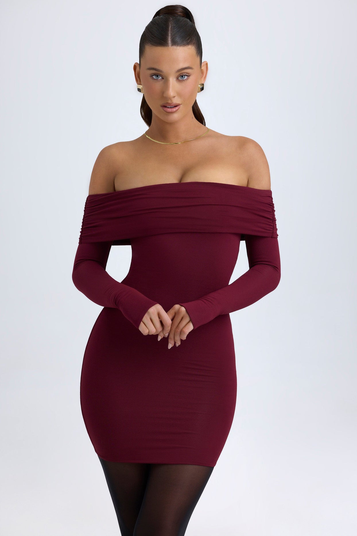 Modal Off-Shoulder Mini Dress in Wine Red