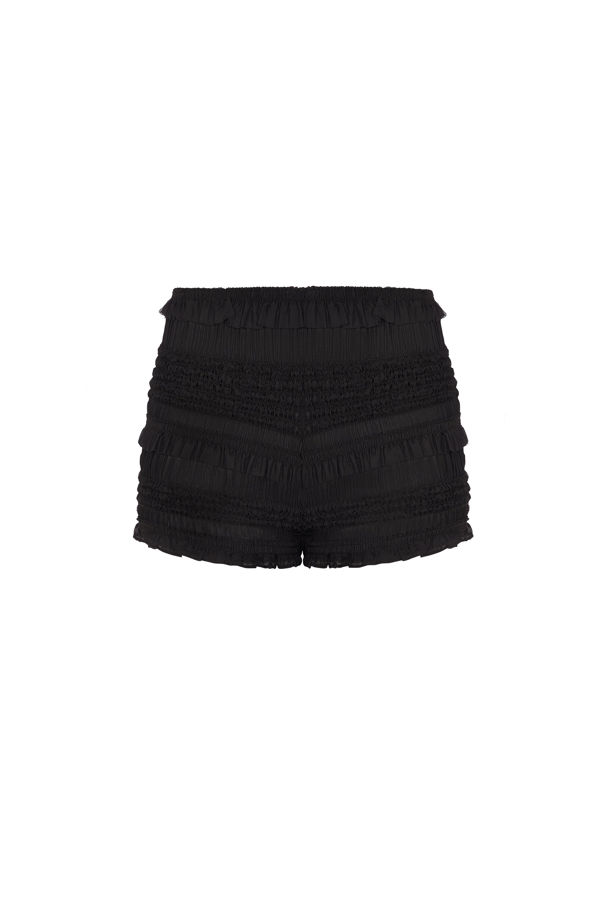 Ruffled Mid-Rise Shorts in Black