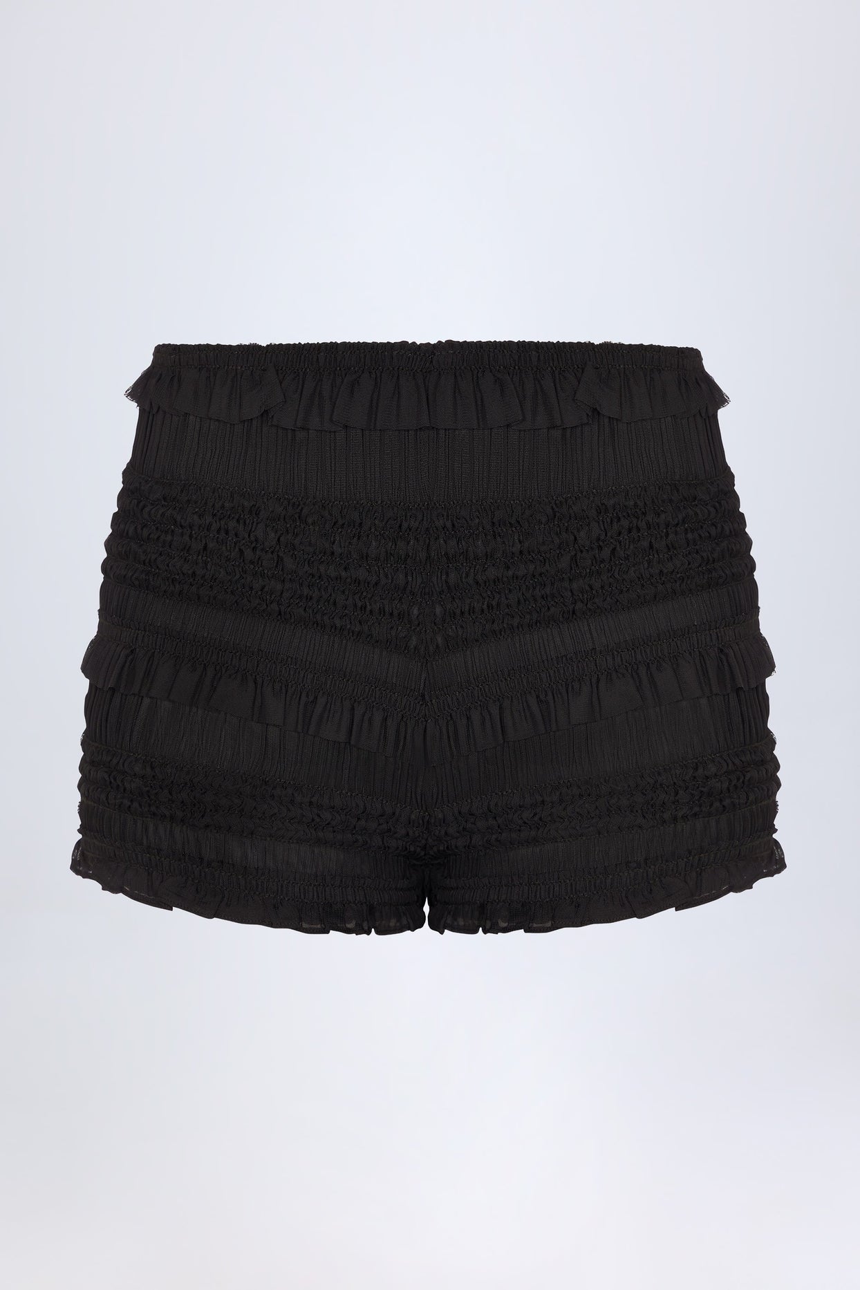 Ruffled Mid-Rise Shorts in Black