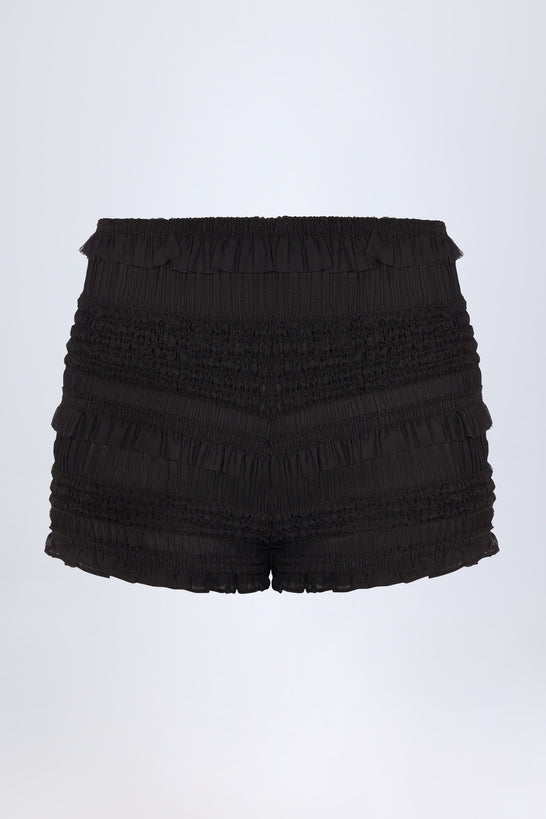 Ruffled Mid-Rise Shorts in Black