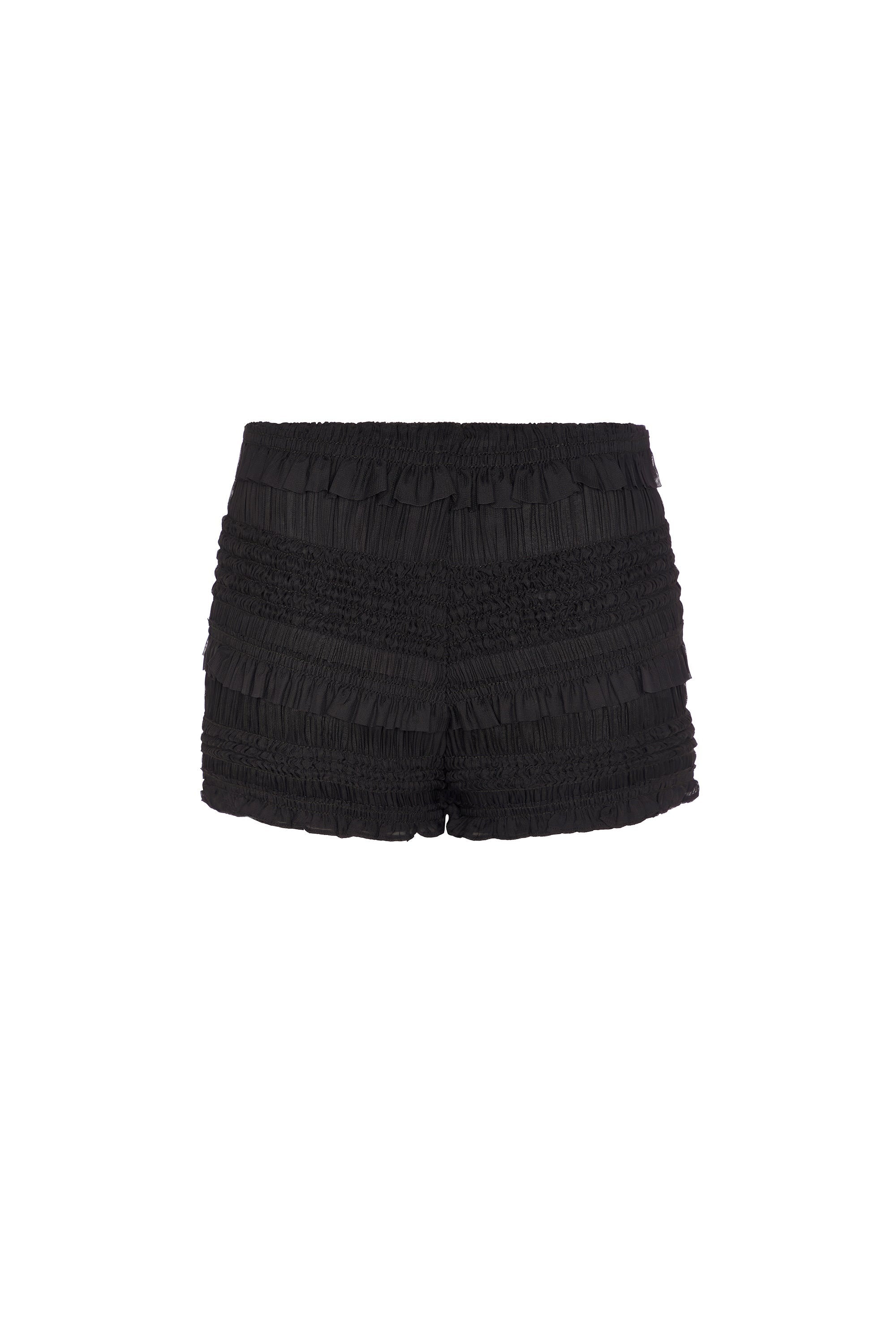 Ruffled Mid-Rise Shorts in Black