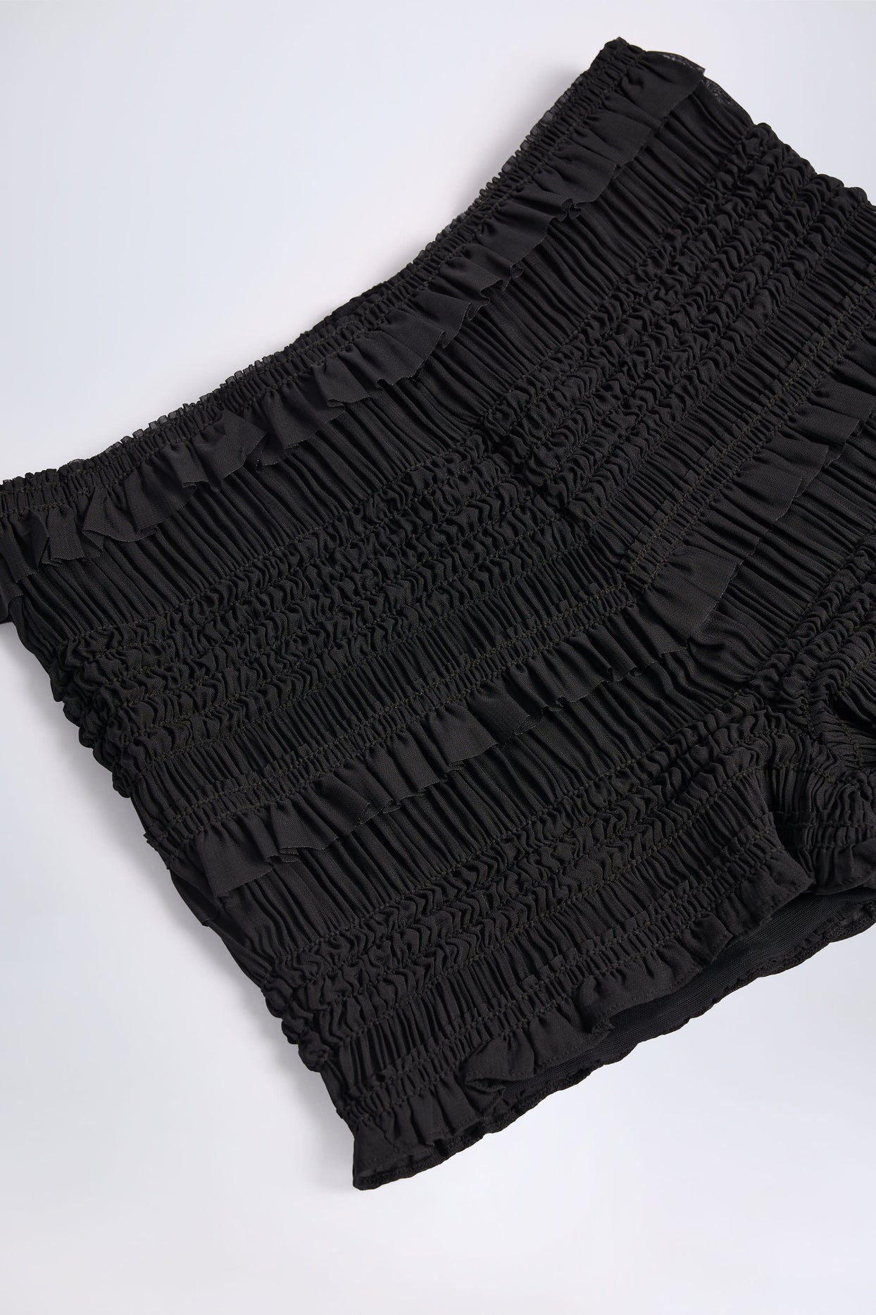Ruffled Mid-Rise Shorts in Black