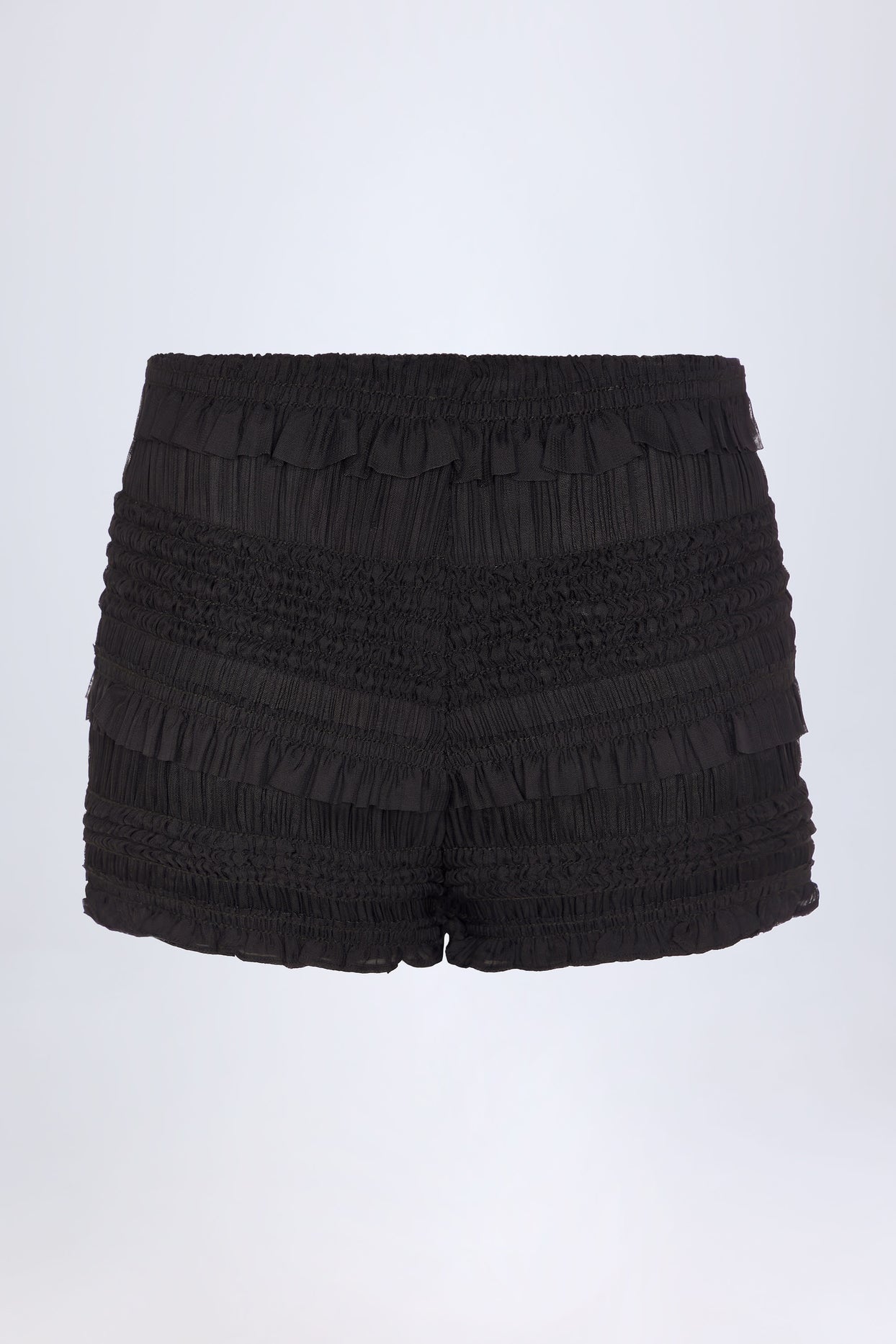 Ruffled Mid-Rise Shorts in Black