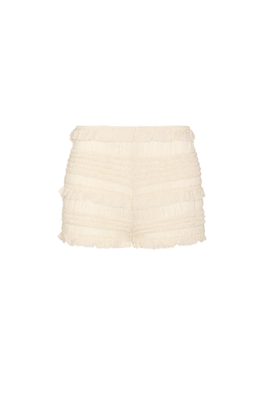 Ruffled Mid-Rise Shorts in Ivory