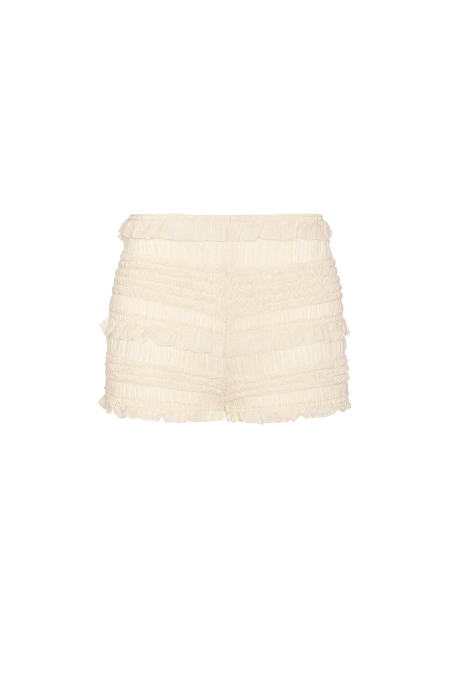 Ruffled Mid-Rise Shorts in Ivory
