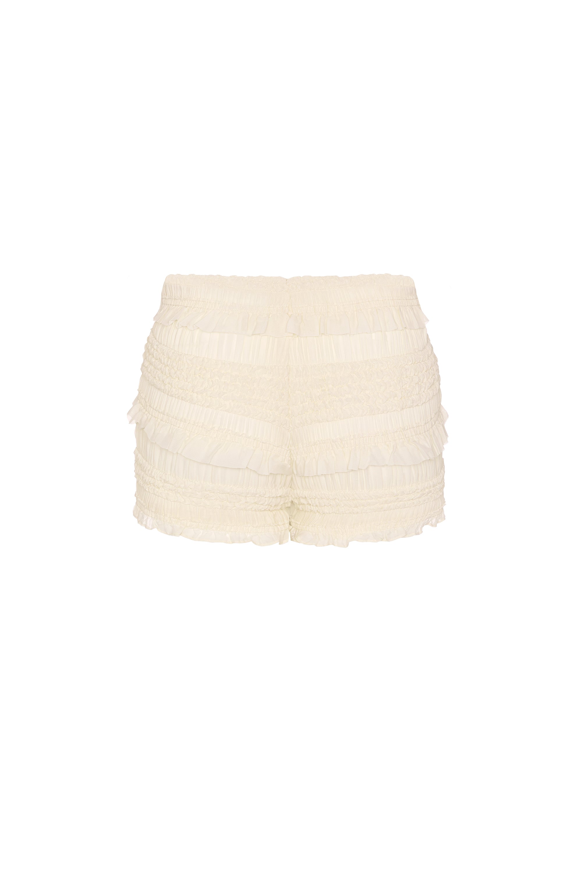 Ruffled Mid-Rise Shorts in Ivory