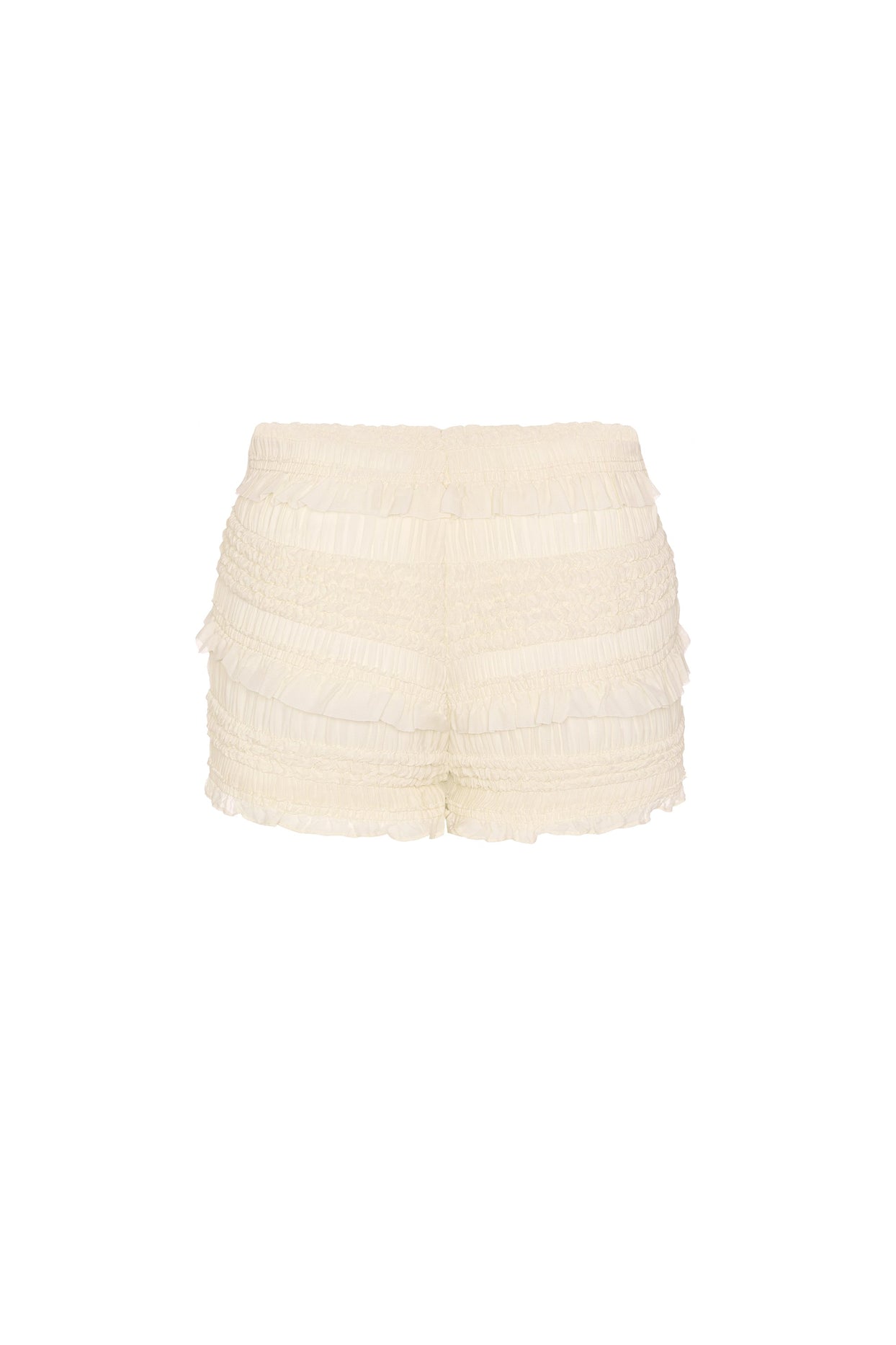 Ruffled Mid-Rise Shorts in Ivory