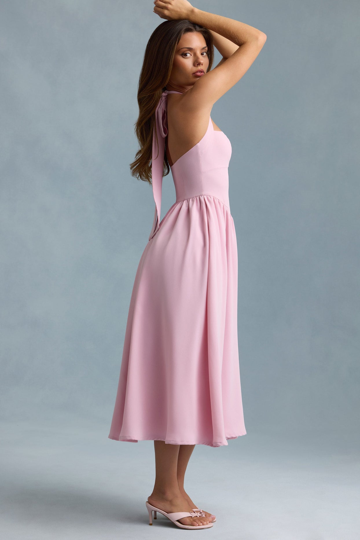 Orlena Button-Detail Halterneck Midaxi Dress in Soft Pink | Oh Polly Orlena Button-Detail Halterneck Midaxi Dress in Soft Pink | Oh Polly