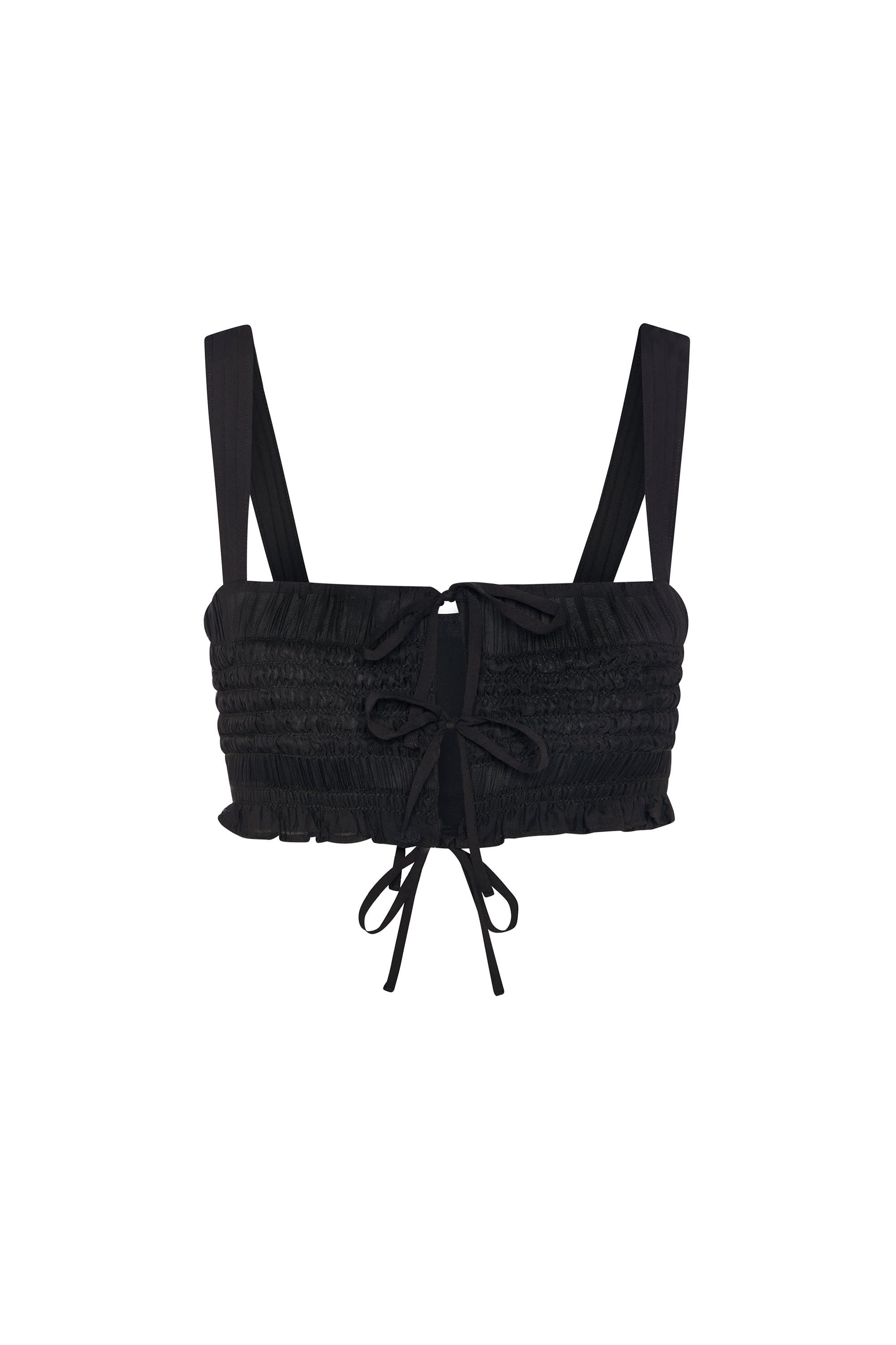 Ruffled Tie-Front Crop Top in Black
