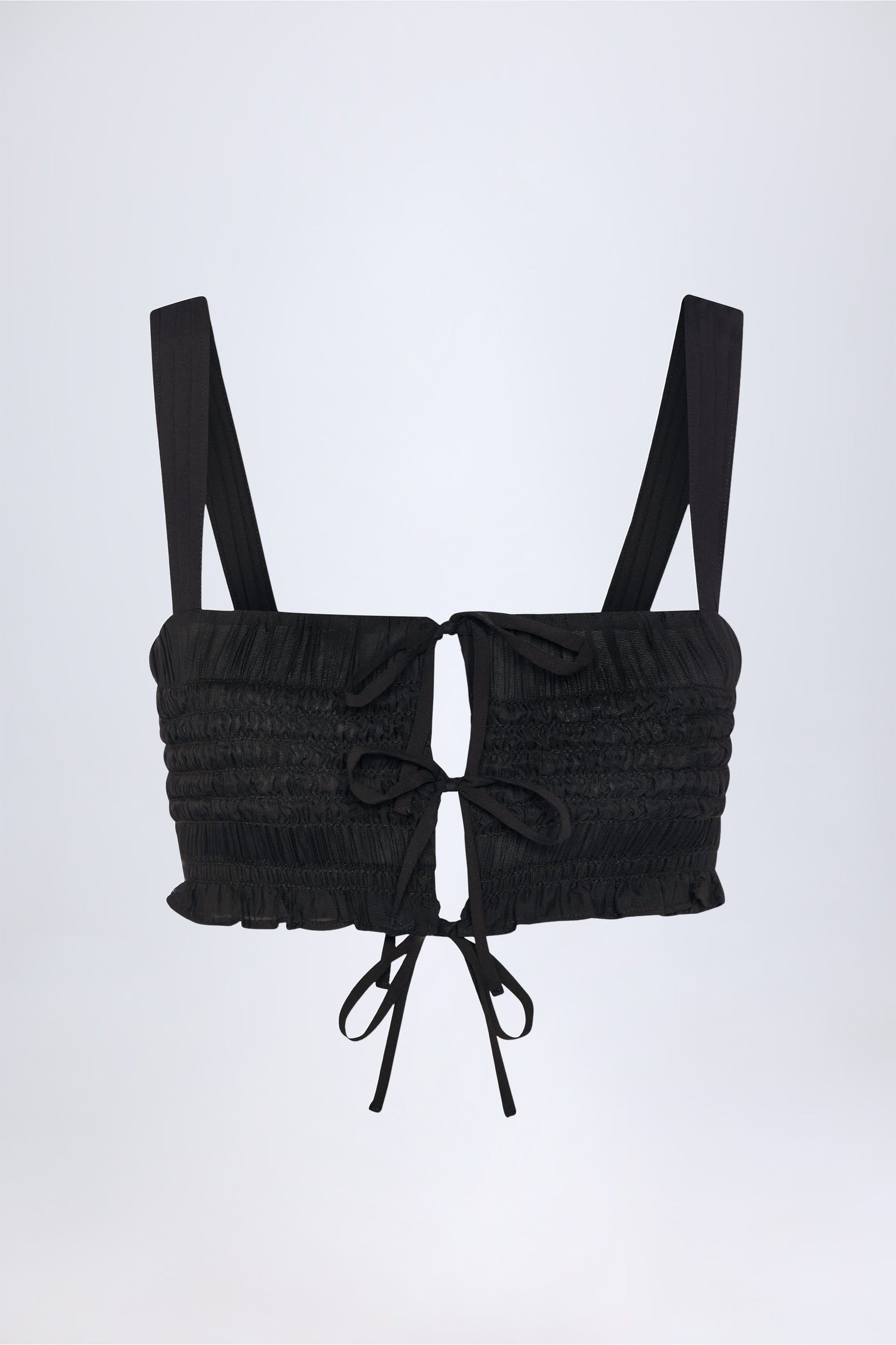 Ruffled Tie-Front Crop Top in Black - 1