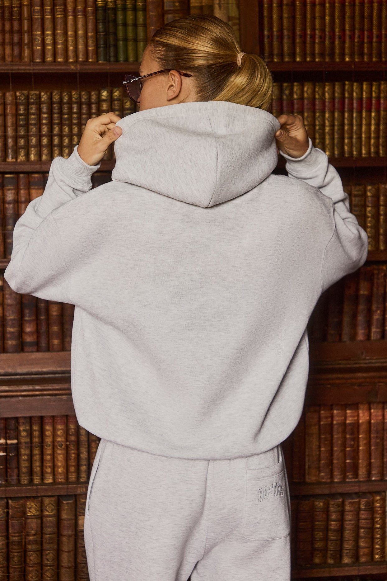 Oversized Appliqué Hoodie in Grey Marl