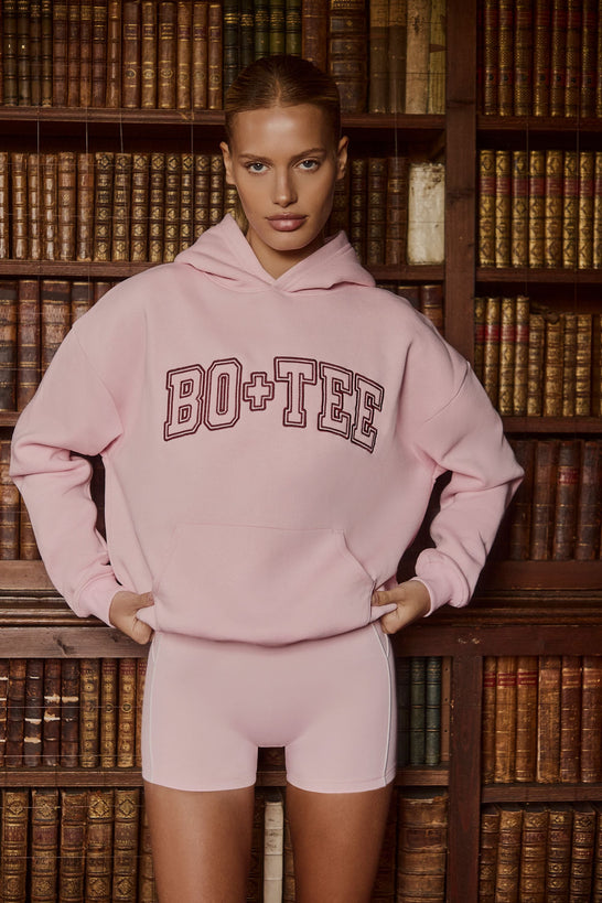 Oversized Appliqué Hoodie in Powder Pink